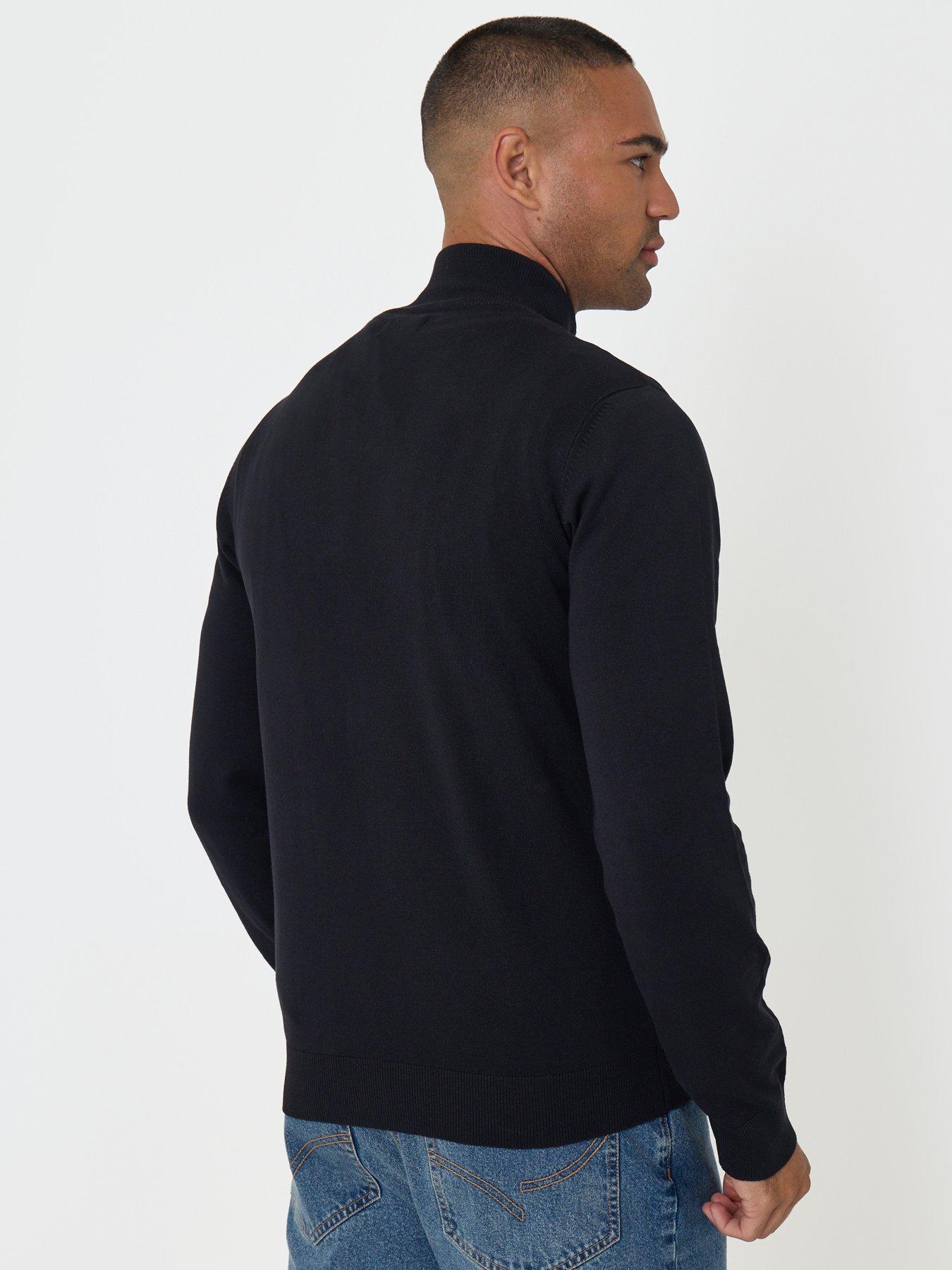 Image 2 of 6 of Threadbare Soft Knit Quarter Zip Jumper In Black