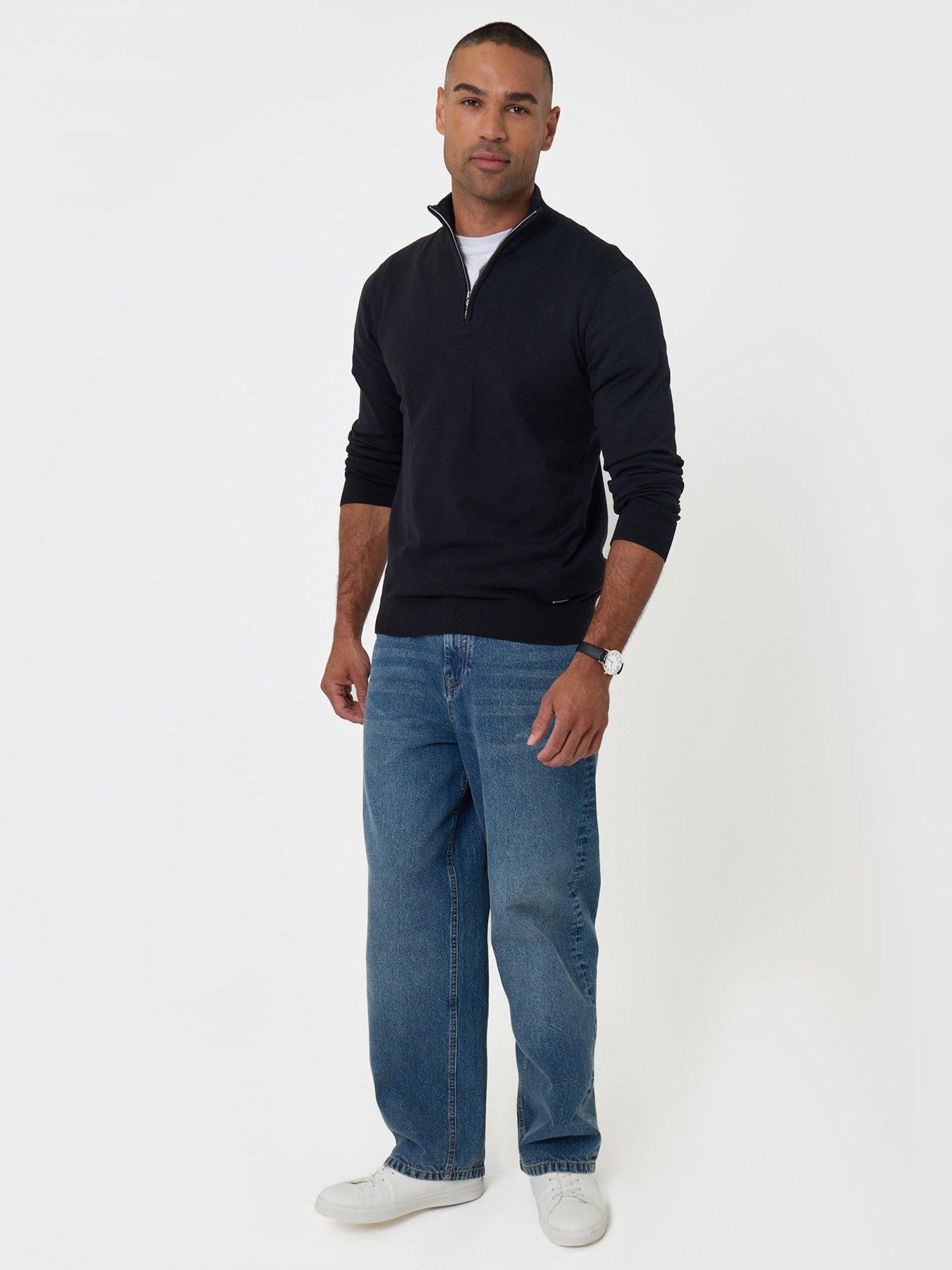 Image 3 of 6 of Threadbare Soft Knit Quarter Zip Jumper In Black