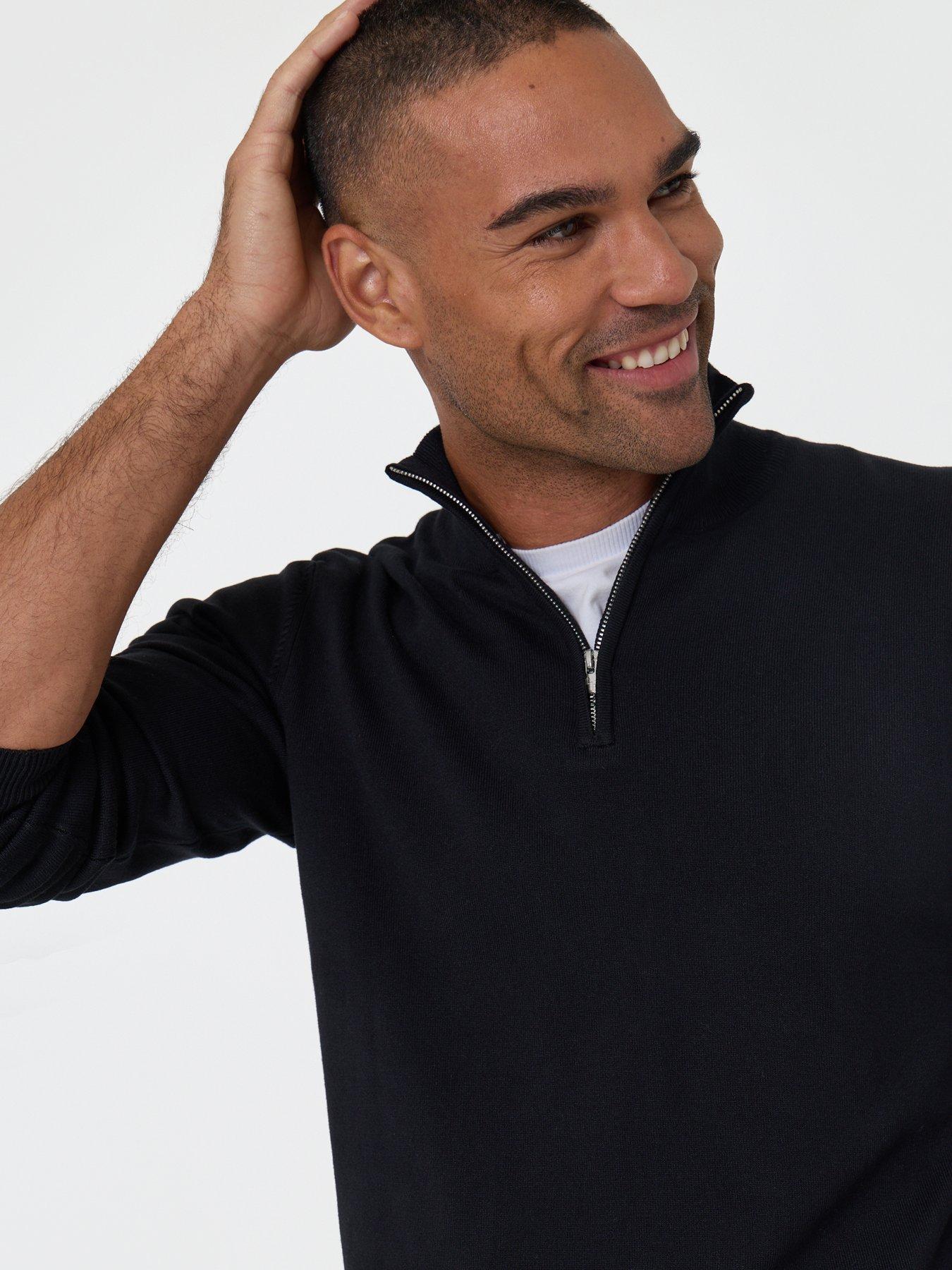 Image 4 of 6 of Threadbare Soft Knit Quarter Zip Jumper In Black