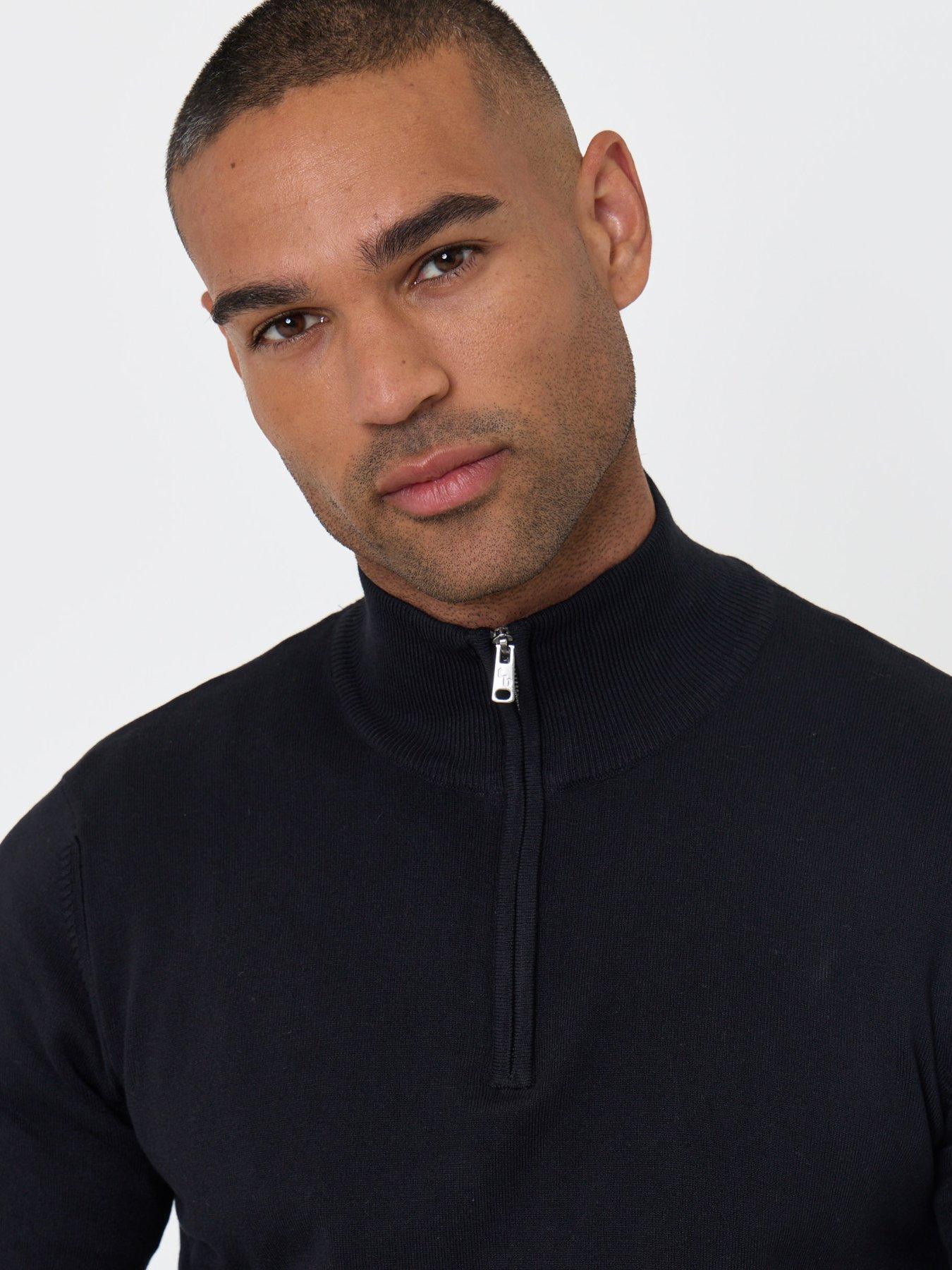 Image 5 of 6 of Threadbare Soft Knit Quarter Zip Jumper In Black