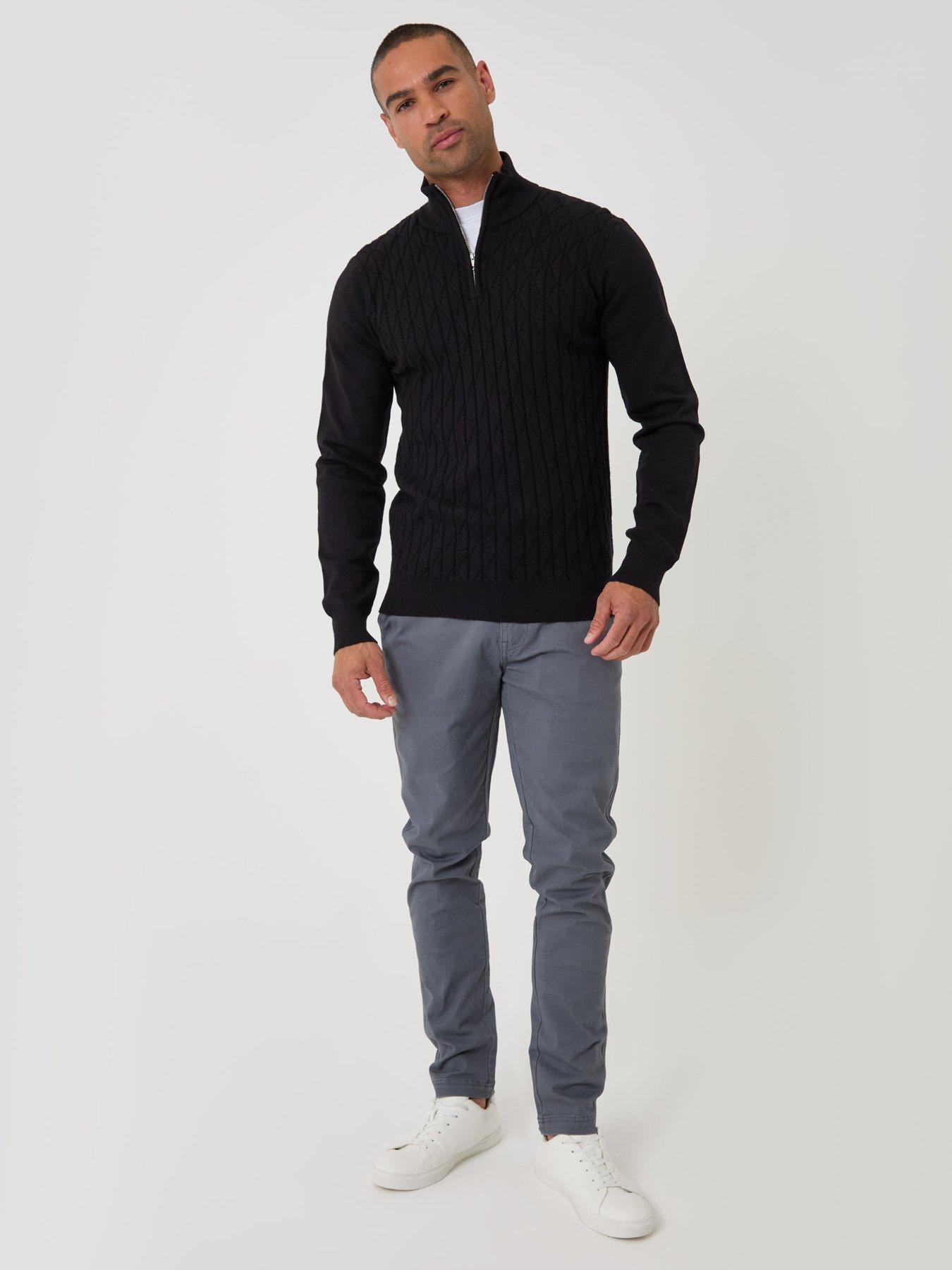Image 3 of 4 of Threadbare Diamond Cable Knit Quarter Zip Jumper In Black