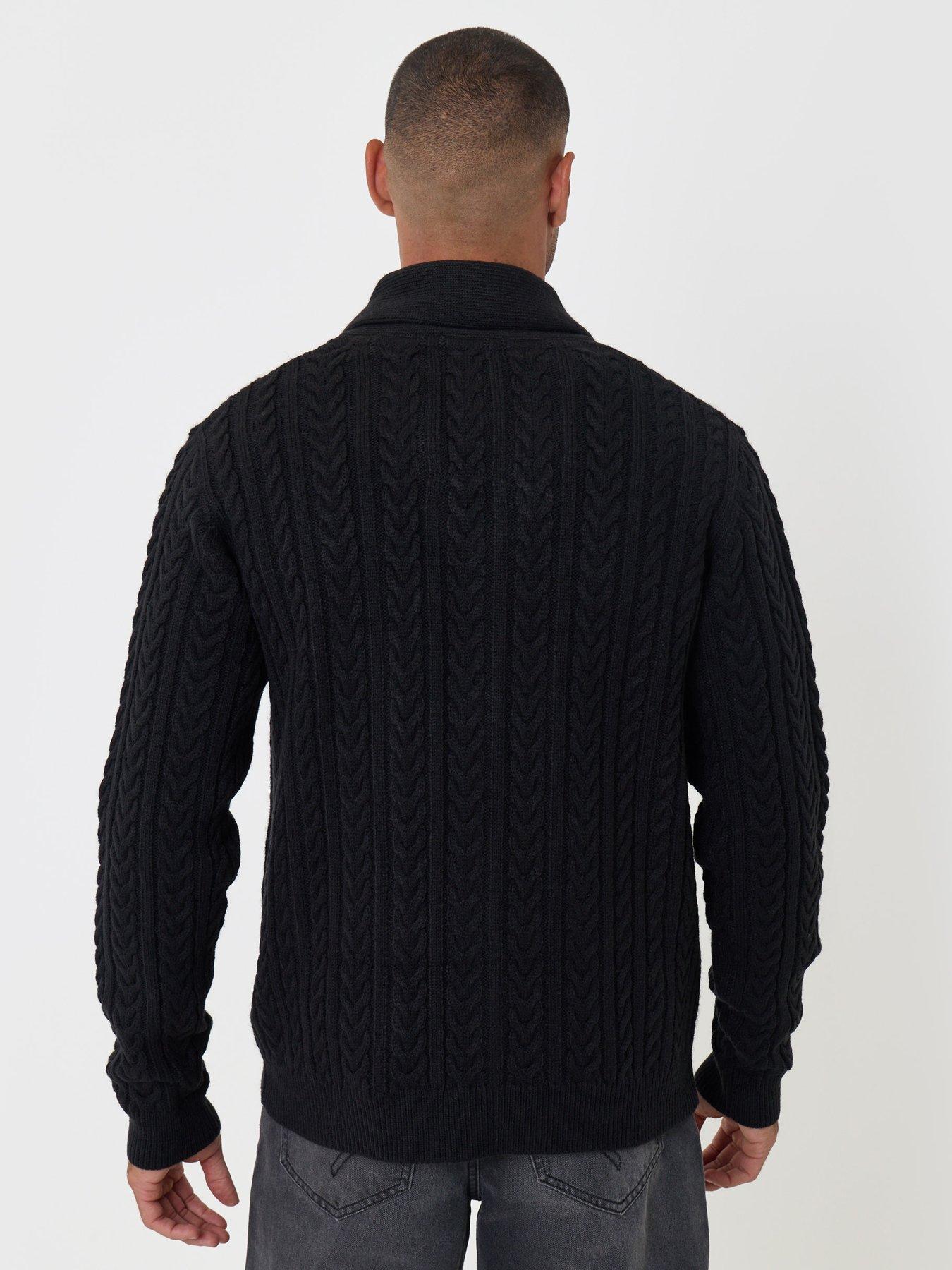 Image 2 of 5 of Threadbare Threadbare Mens Shawl Collar Cable Knit Cardigan - Black