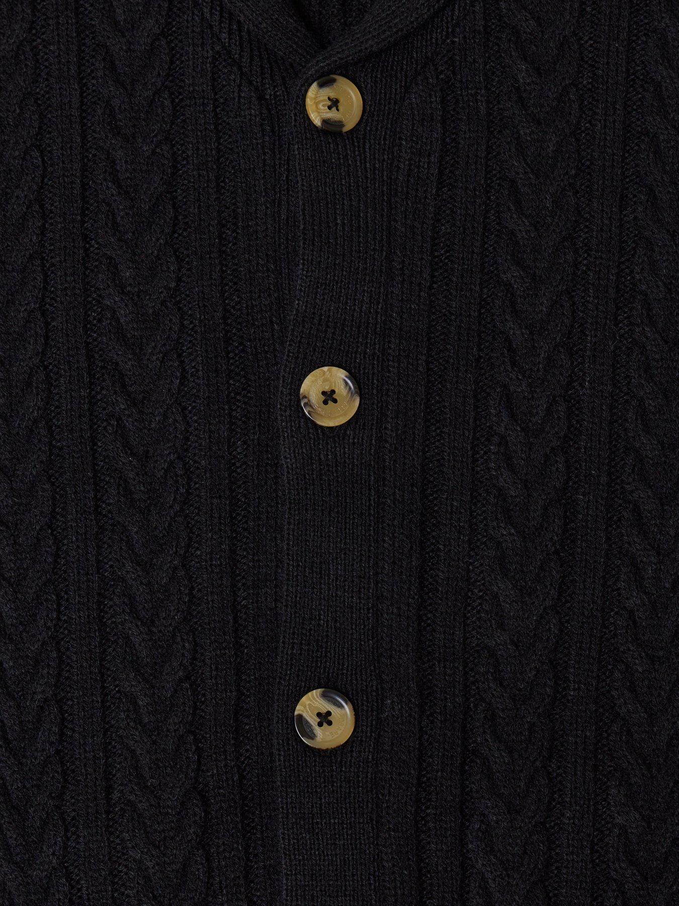 Image 5 of 5 of Threadbare Threadbare Mens Shawl Collar Cable Knit Cardigan - Black