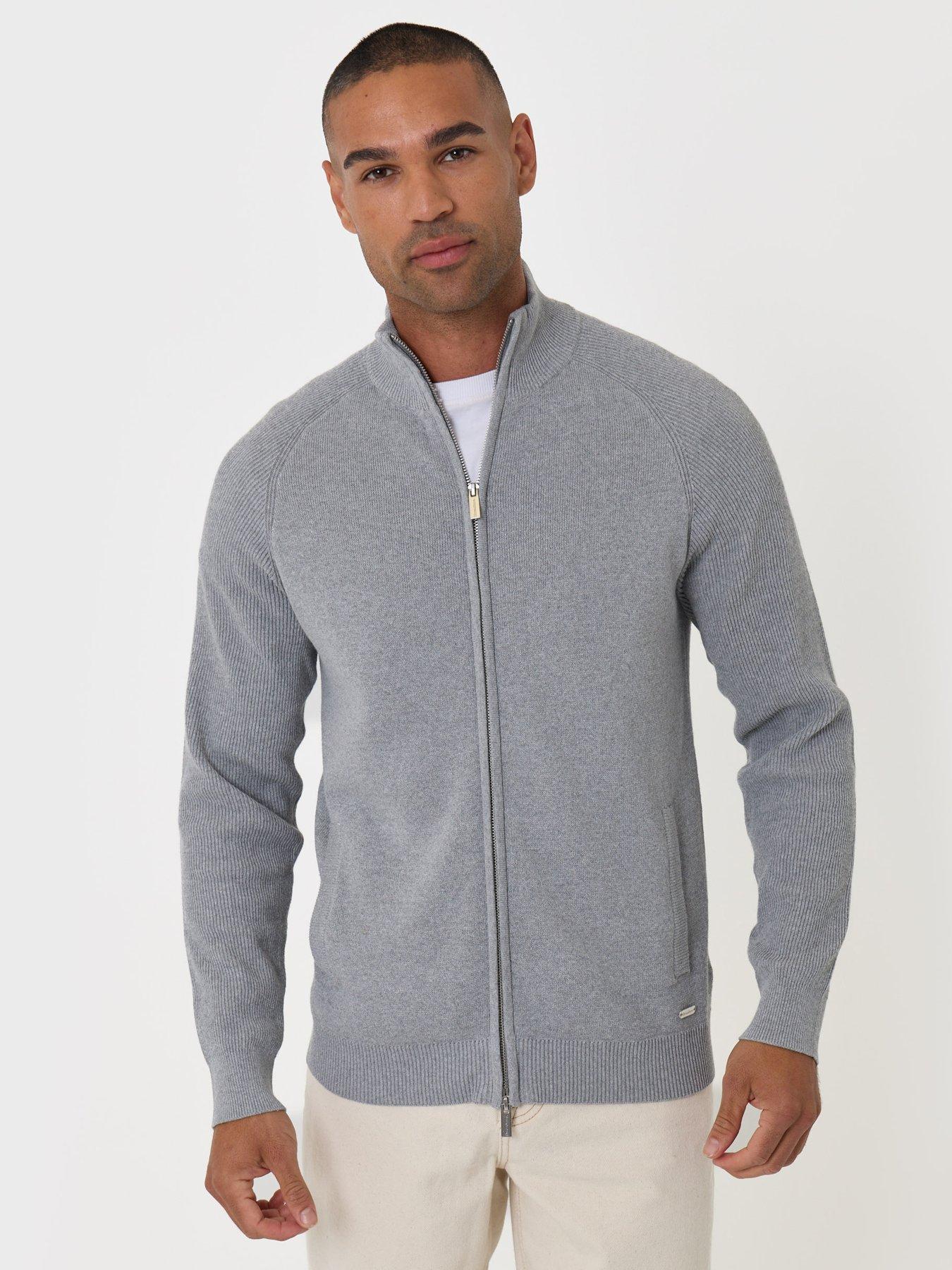 Image 1 of 6 of Threadbare Cotton Rich Funnel Neck Zip Through Sweatshirt In Grey Marl