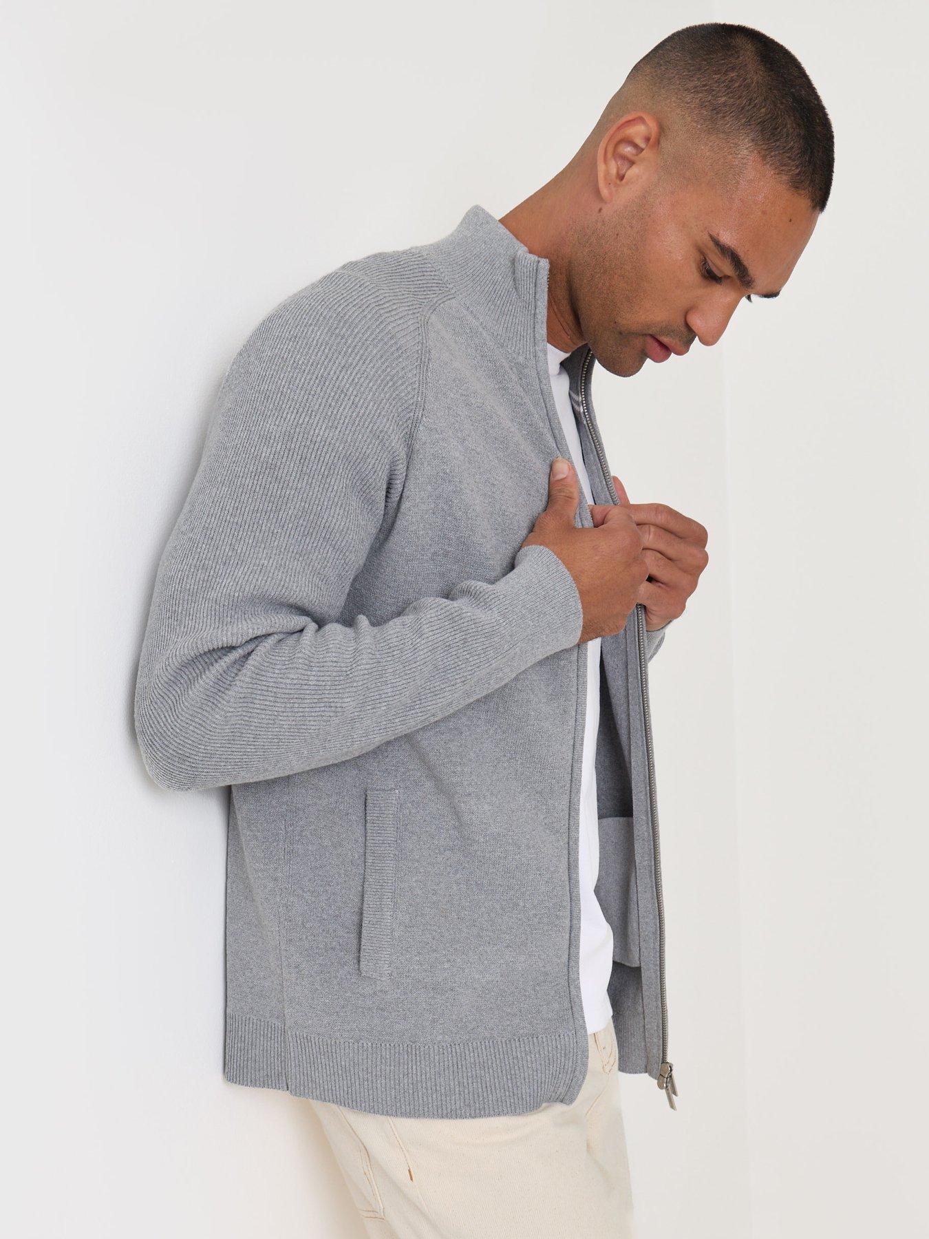 Image 5 of 6 of Threadbare Cotton Rich Funnel Neck Zip Through Sweatshirt In Grey Marl