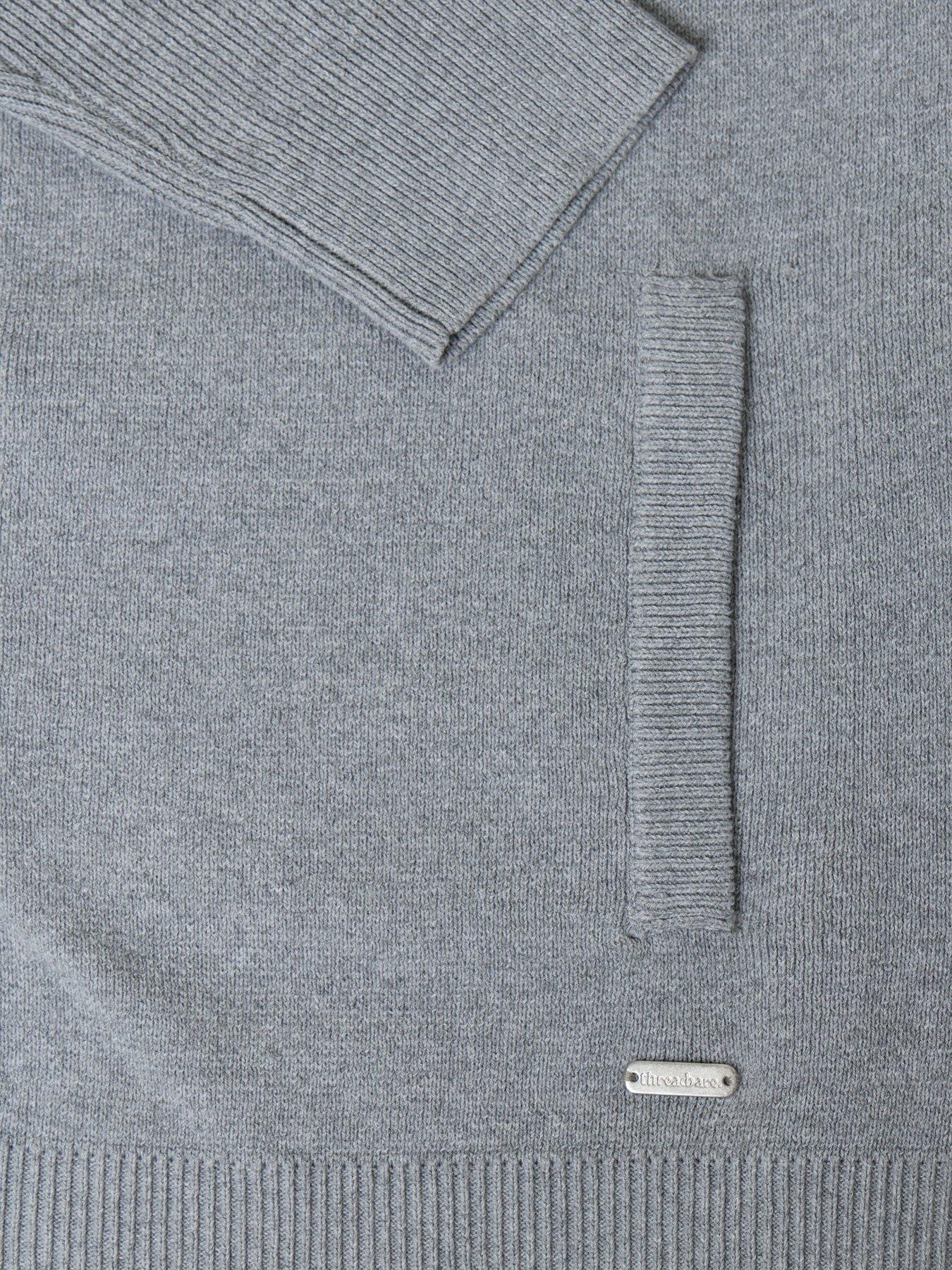 Image 6 of 6 of Threadbare Cotton Rich Funnel Neck Zip Through Sweatshirt In Grey Marl