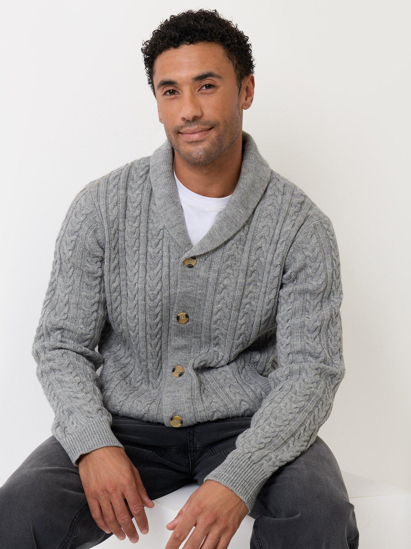 Image 1 of 5 of Threadbare Threadbare Mens Shawl Collar Cable Knit Cardigan - Grey