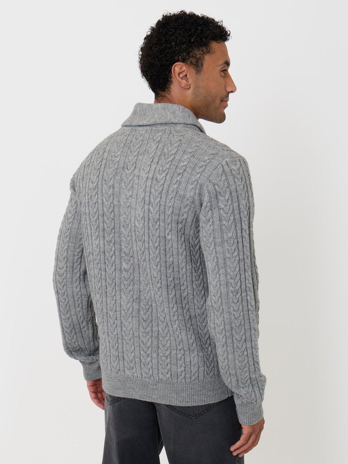 Image 2 of 5 of Threadbare Threadbare Mens Shawl Collar Cable Knit Cardigan - Grey