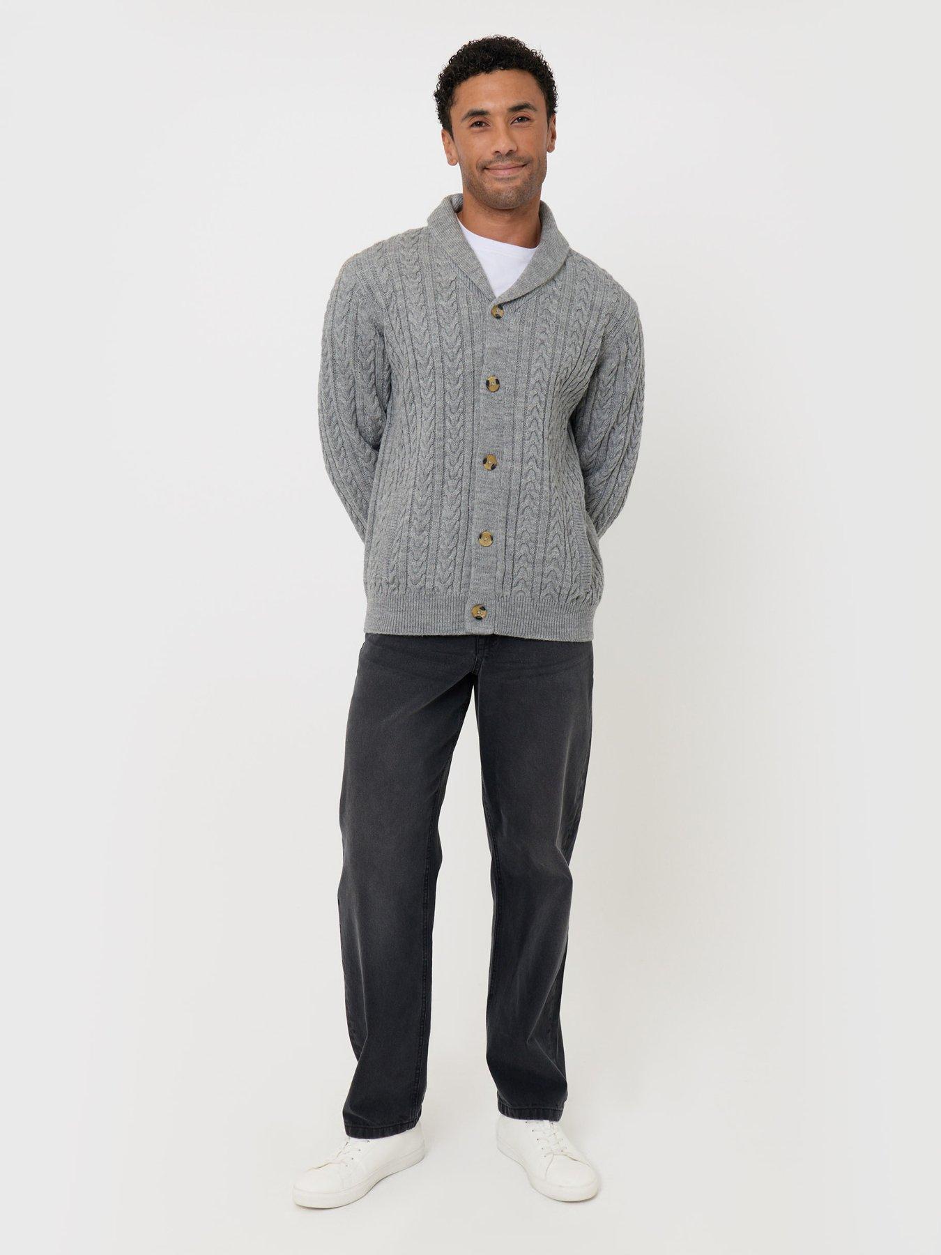 Image 3 of 5 of Threadbare Threadbare Mens Shawl Collar Cable Knit Cardigan - Grey