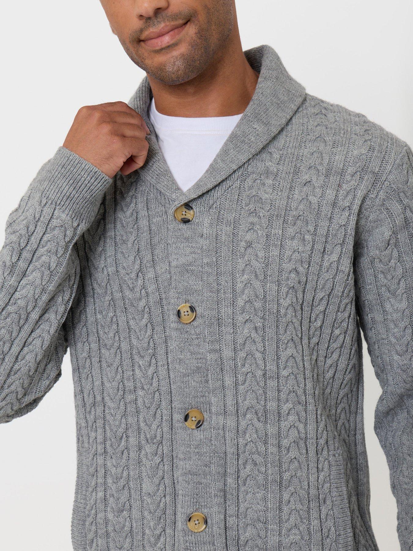 Image 4 of 5 of Threadbare Threadbare Mens Shawl Collar Cable Knit Cardigan - Grey
