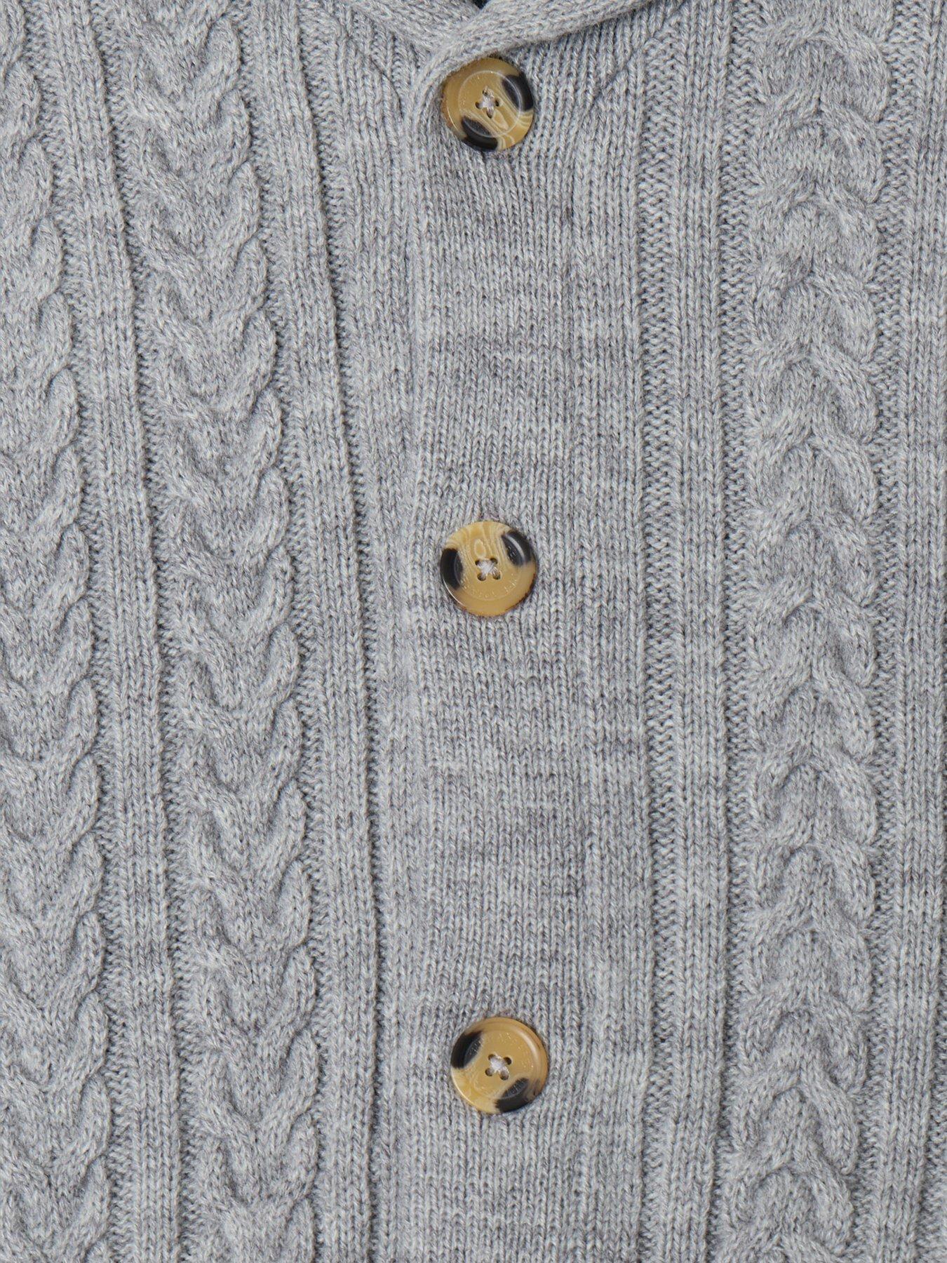 Image 5 of 5 of Threadbare Threadbare Mens Shawl Collar Cable Knit Cardigan - Grey