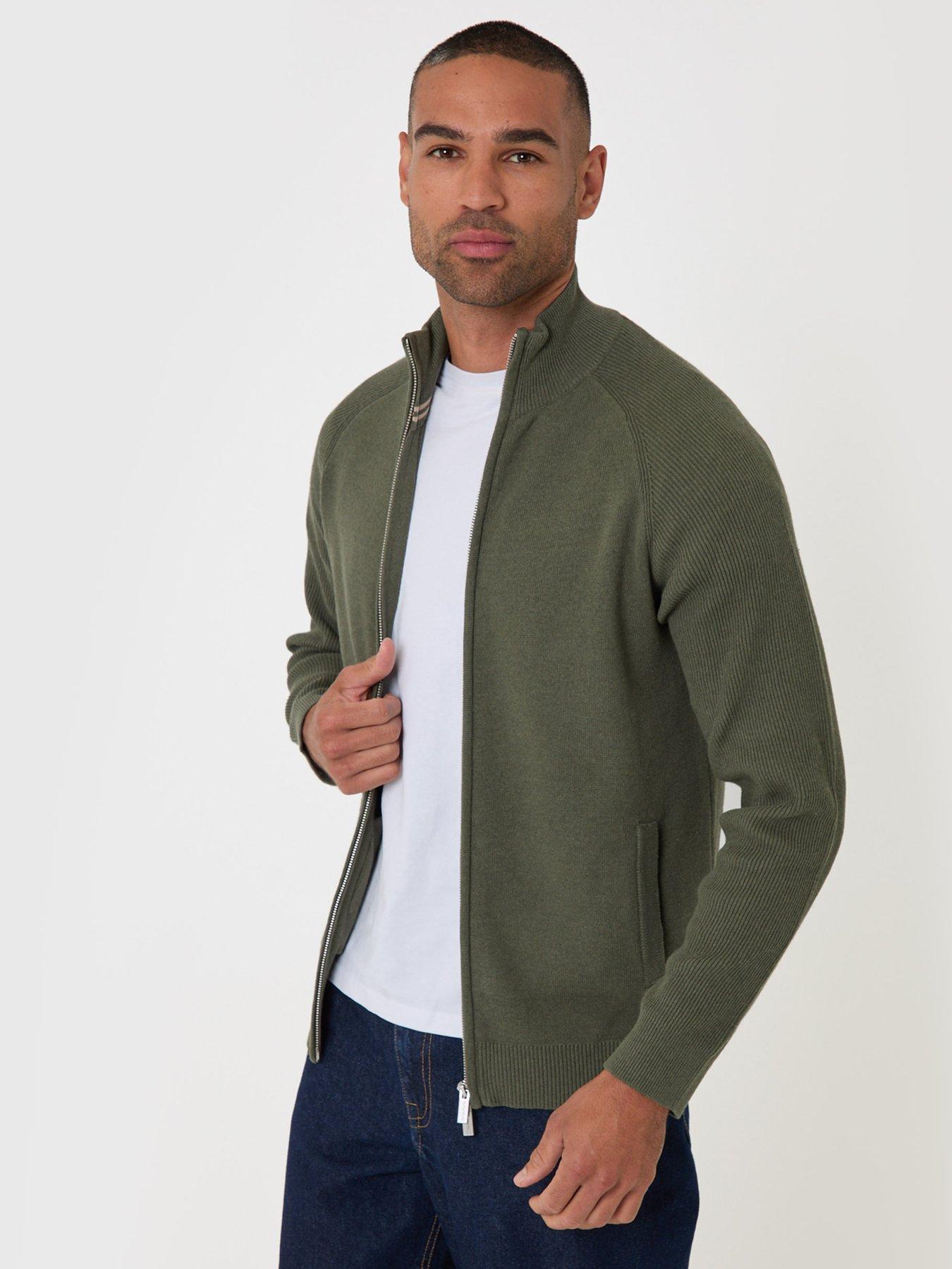 Image 1 of 6 of Threadbare Mens Funnel Neck Zip Through Sweatshirt - Green