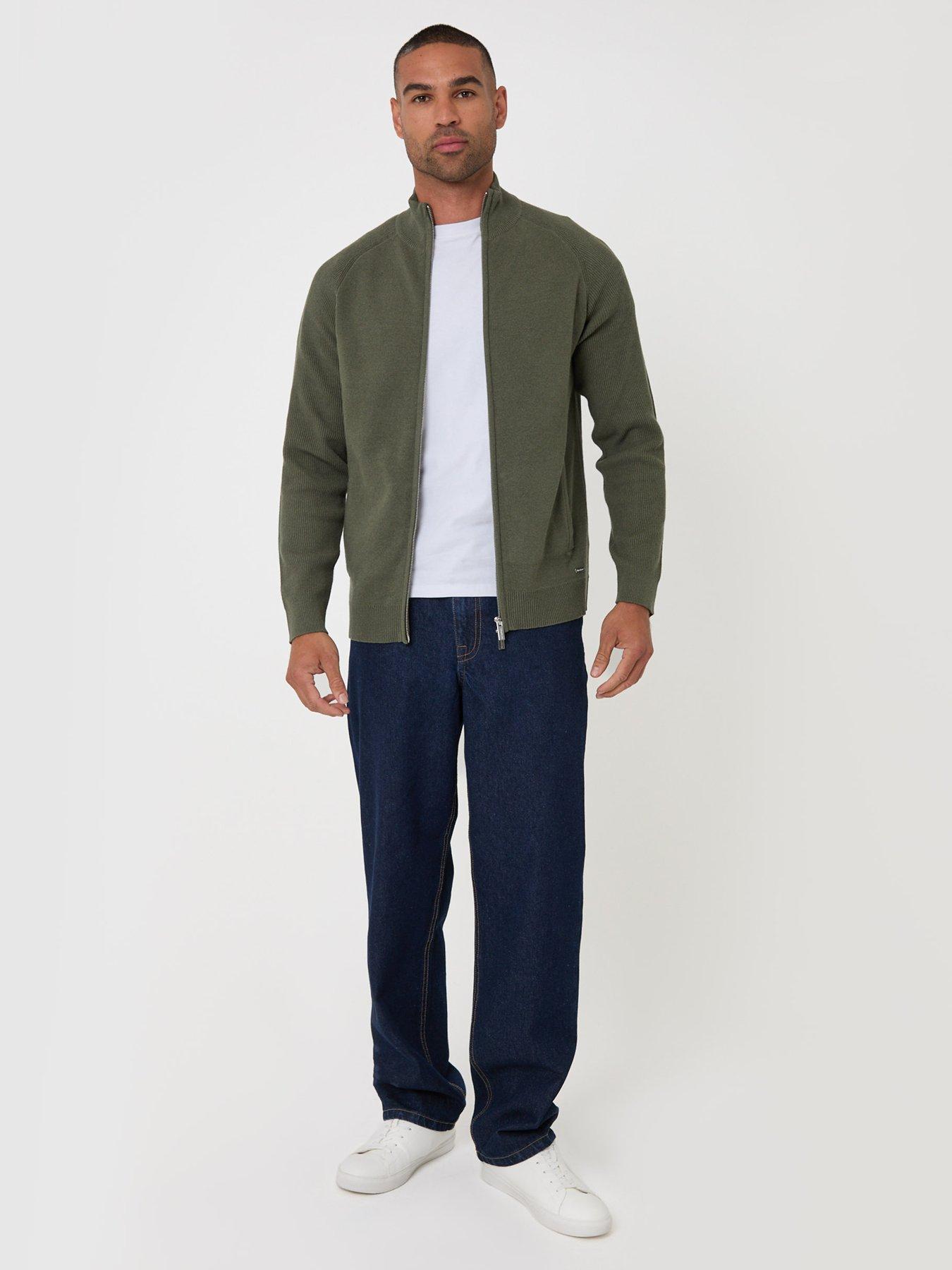 Image 3 of 6 of Threadbare Mens Funnel Neck Zip Through Sweatshirt - Green