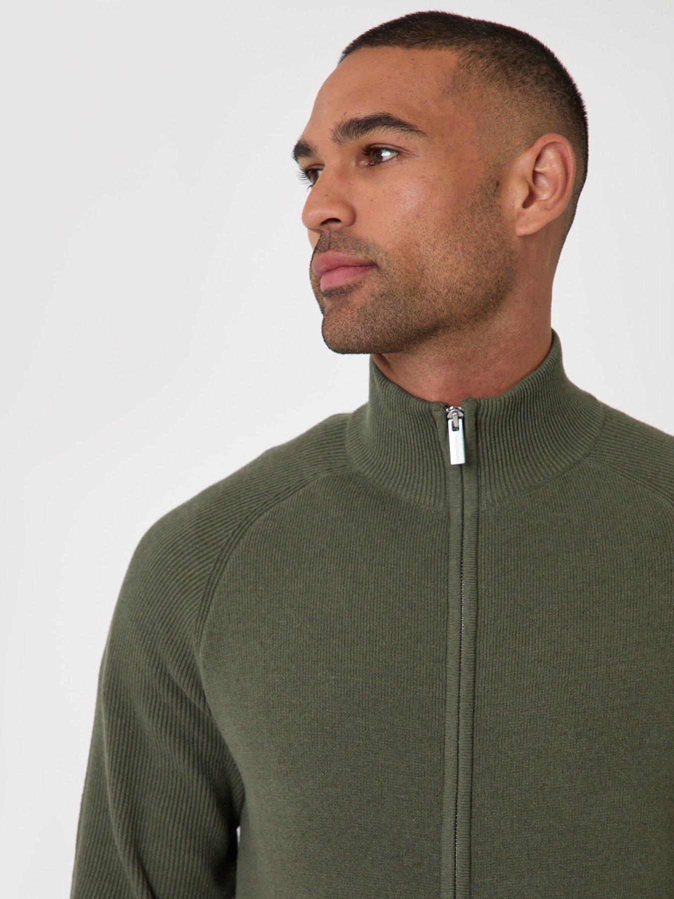 Image 4 of 6 of Threadbare Mens Funnel Neck Zip Through Sweatshirt - Green