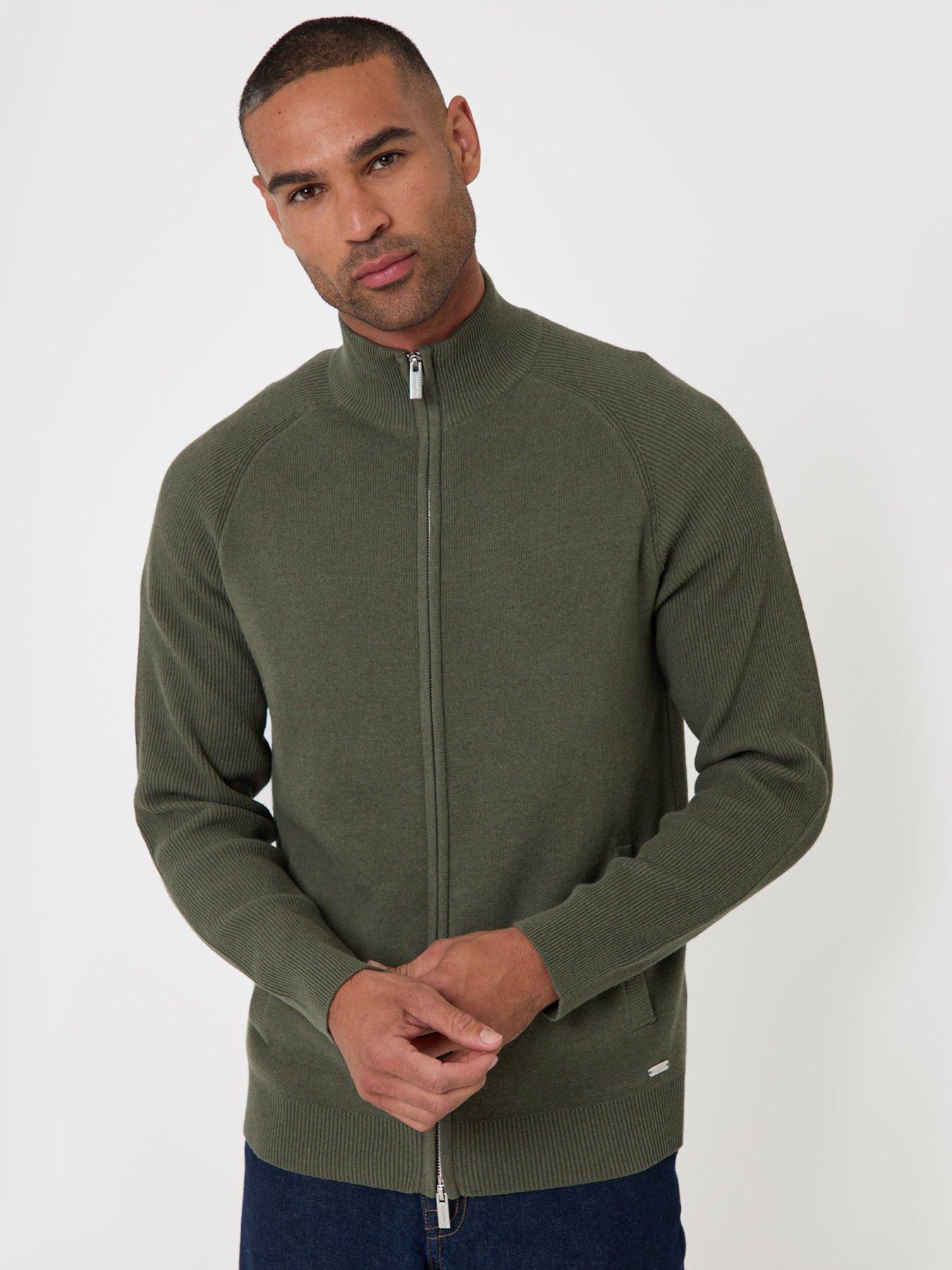 Image 5 of 6 of Threadbare Mens Funnel Neck Zip Through Sweatshirt - Green