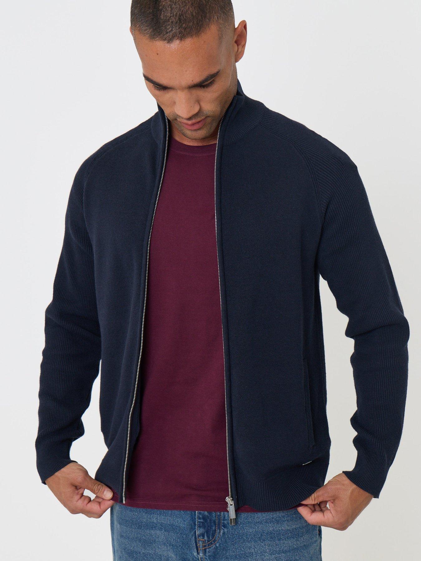 Image 1 of 6 of Threadbare Mens Funnel Neck Zip-Through Ribbed Jumper - Navy