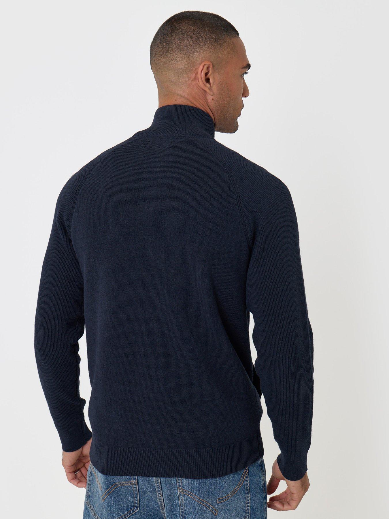 Image 2 of 6 of Threadbare Mens Funnel Neck Zip-Through Ribbed Jumper - Navy