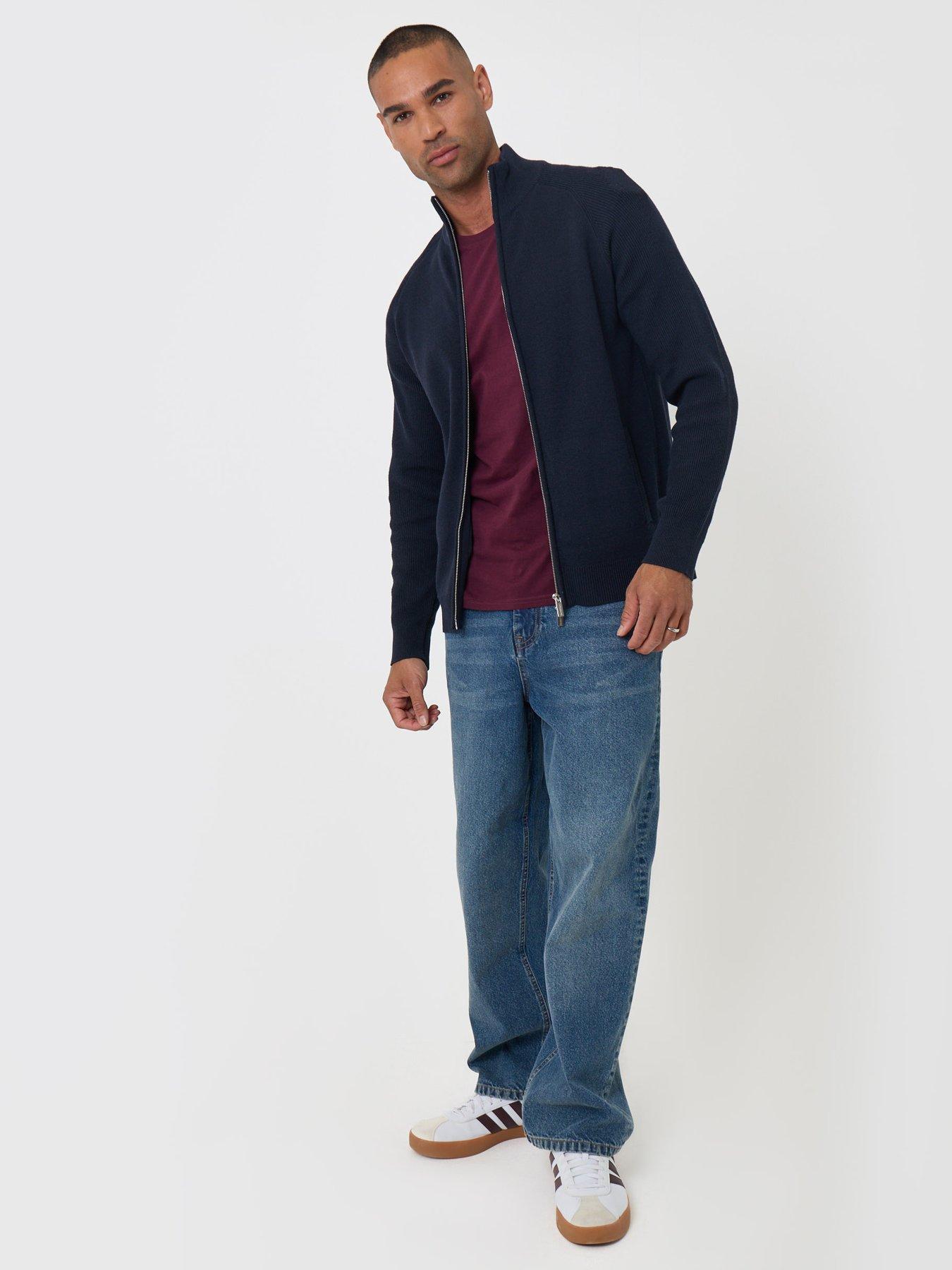 Image 3 of 6 of Threadbare Mens Funnel Neck Zip-Through Ribbed Jumper - Navy