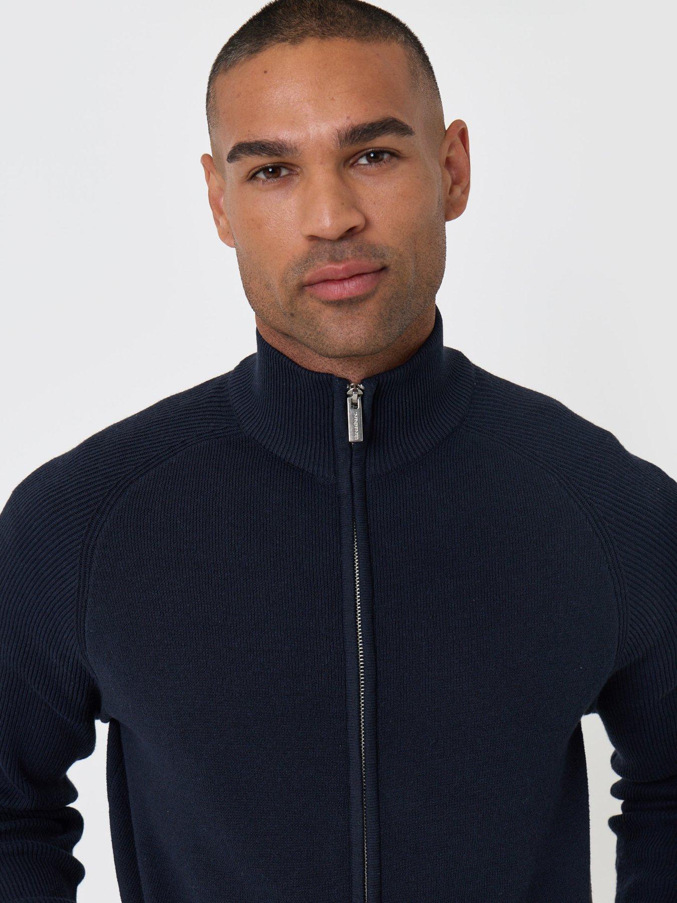 Image 4 of 6 of Threadbare Mens Funnel Neck Zip-Through Ribbed Jumper - Navy