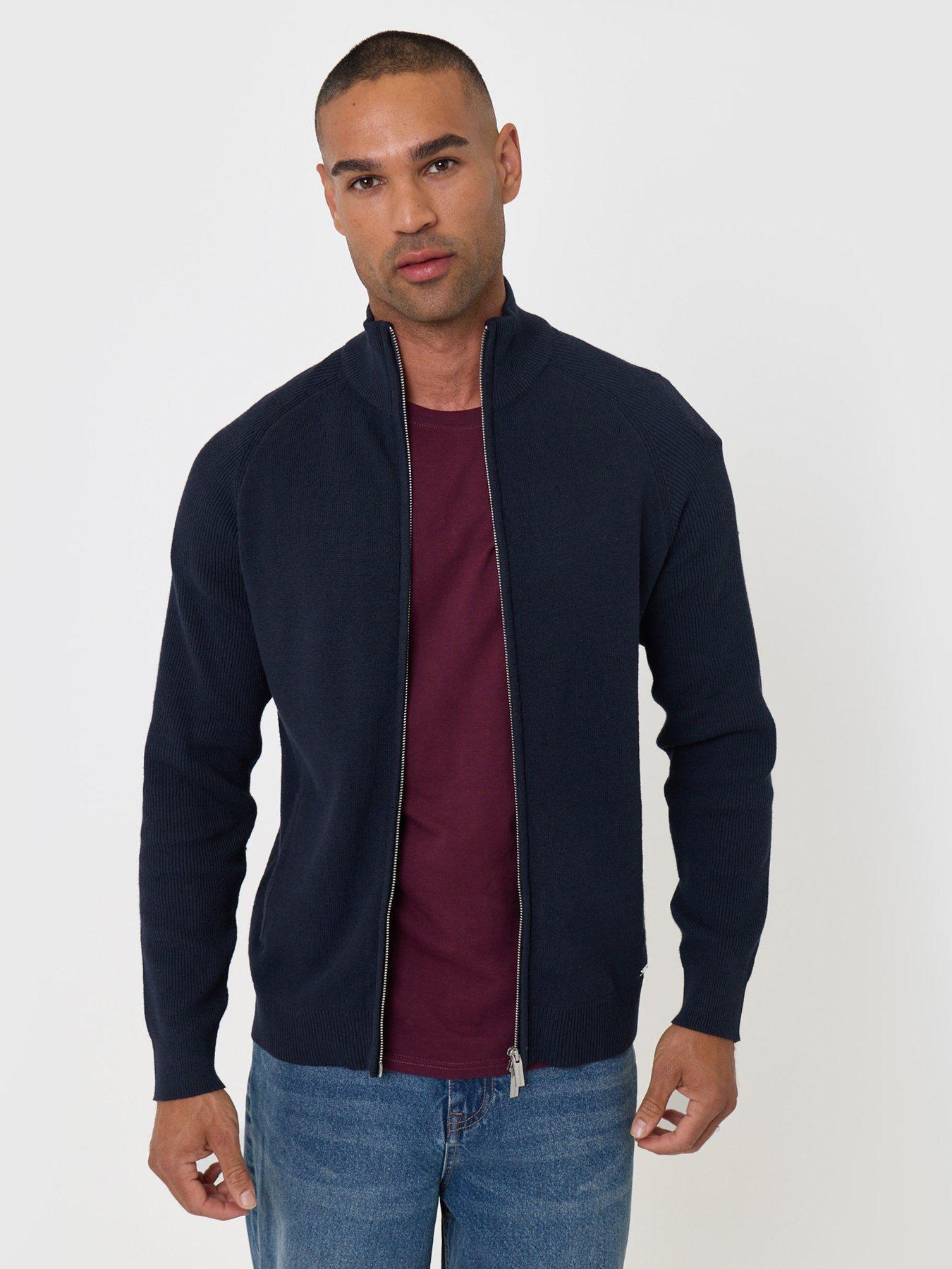 Image 5 of 6 of Threadbare Mens Funnel Neck Zip-Through Ribbed Jumper - Navy
