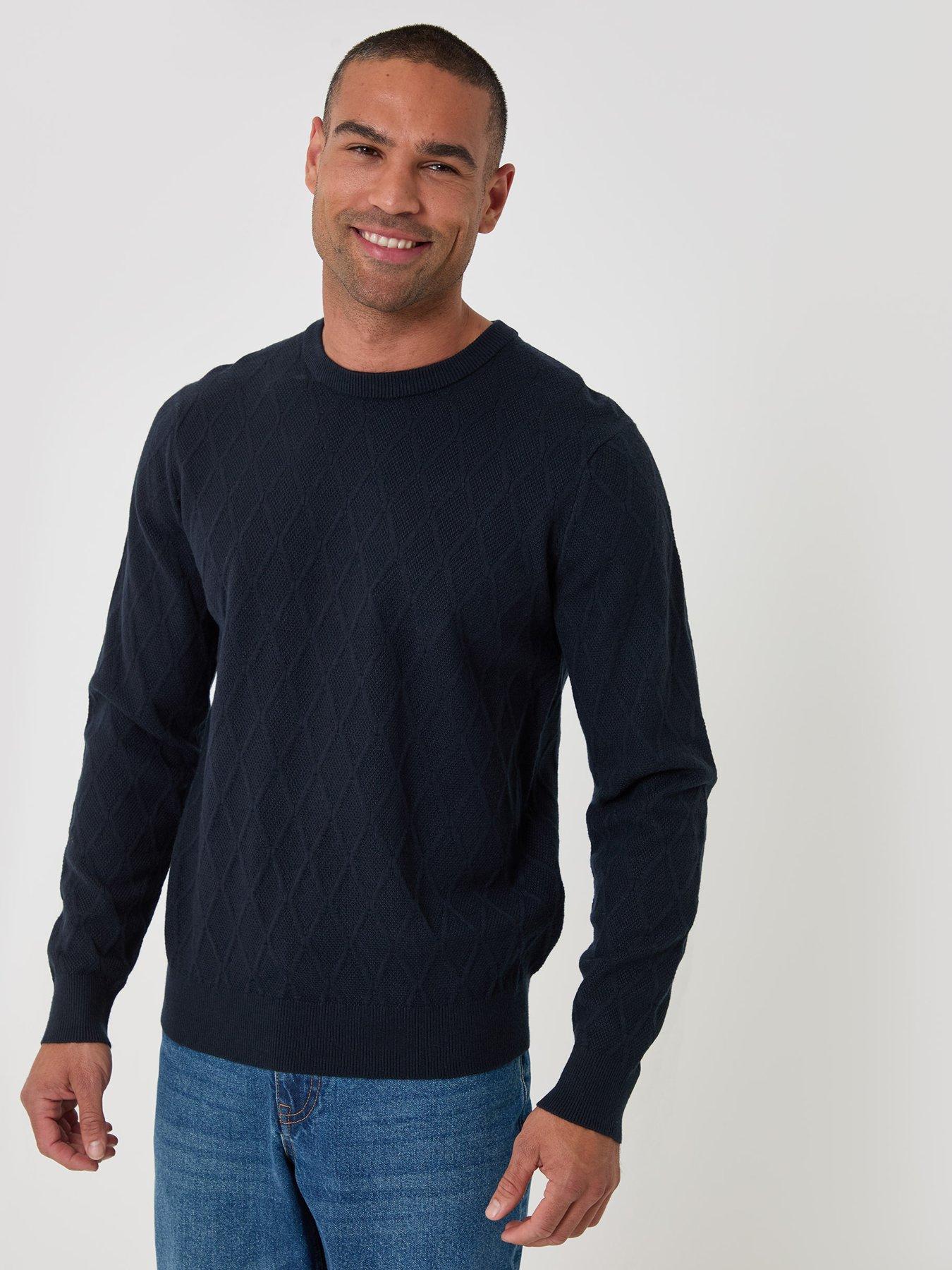 Image 1 of 4 of Threadbare Diamond Textured Crew Neck Jumper In Navy