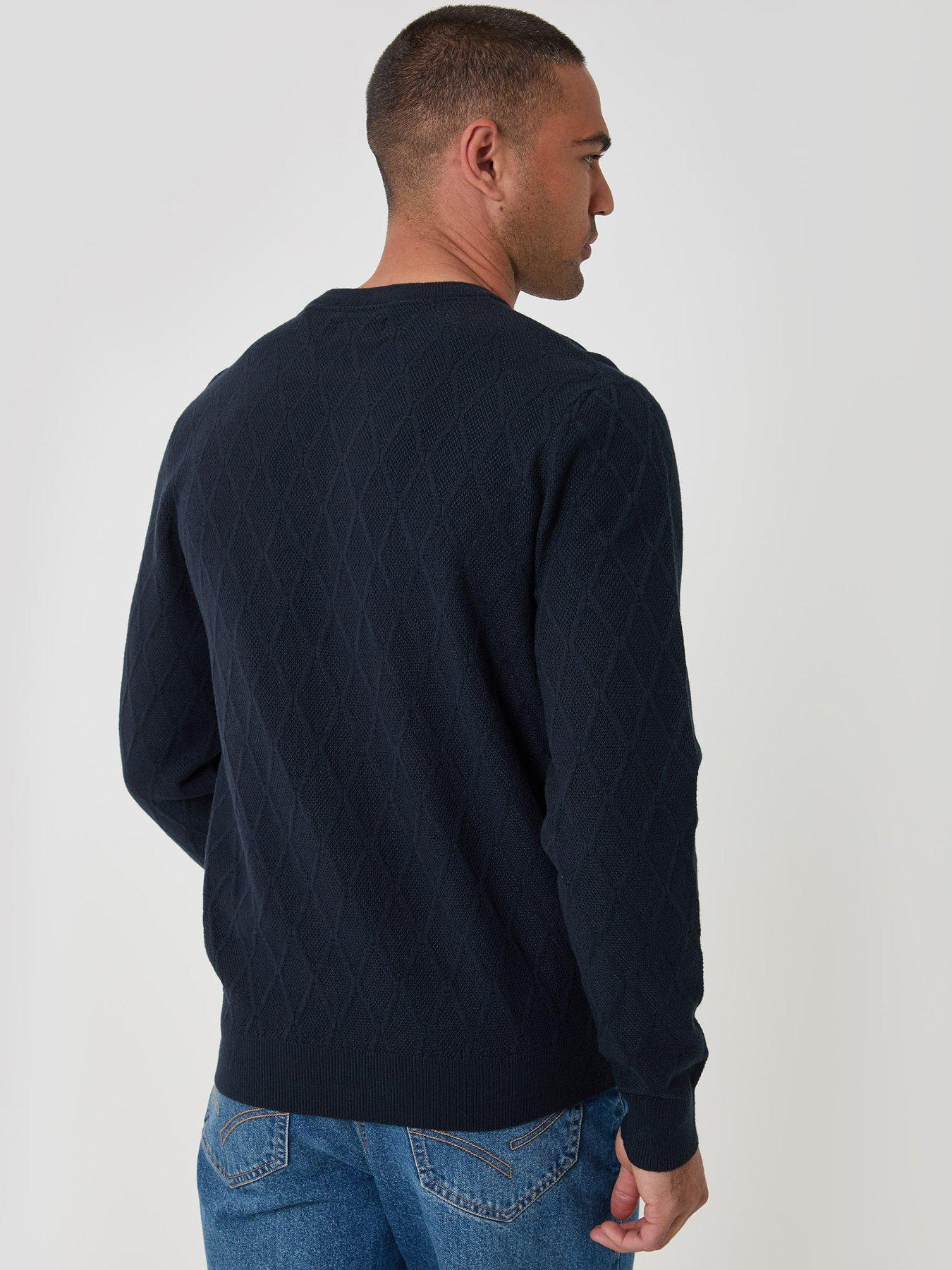 Image 2 of 4 of Threadbare Diamond Textured Crew Neck Jumper In Navy