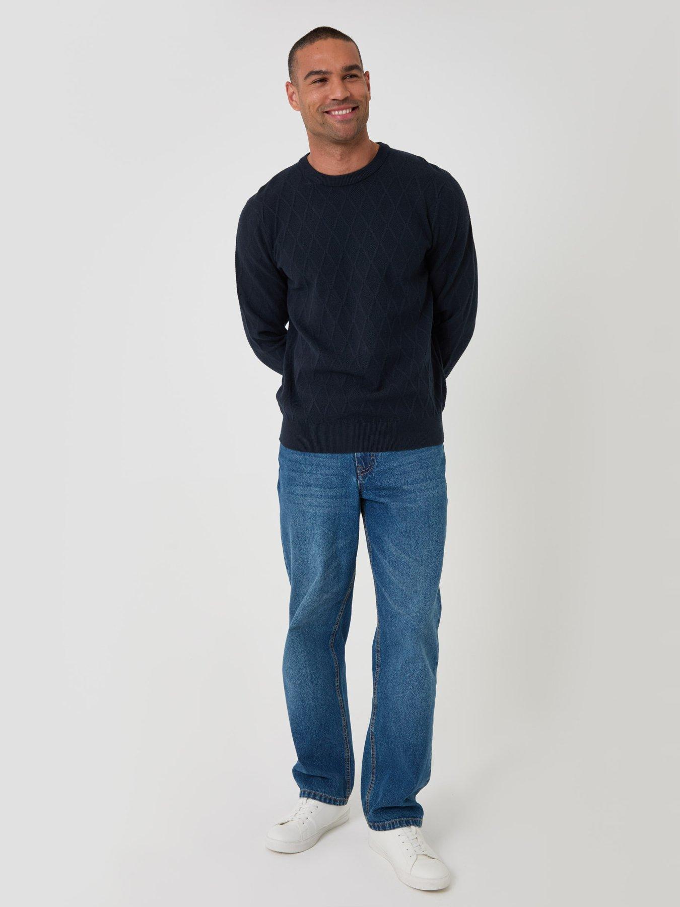 Image 3 of 4 of Threadbare Diamond Textured Crew Neck Jumper In Navy
