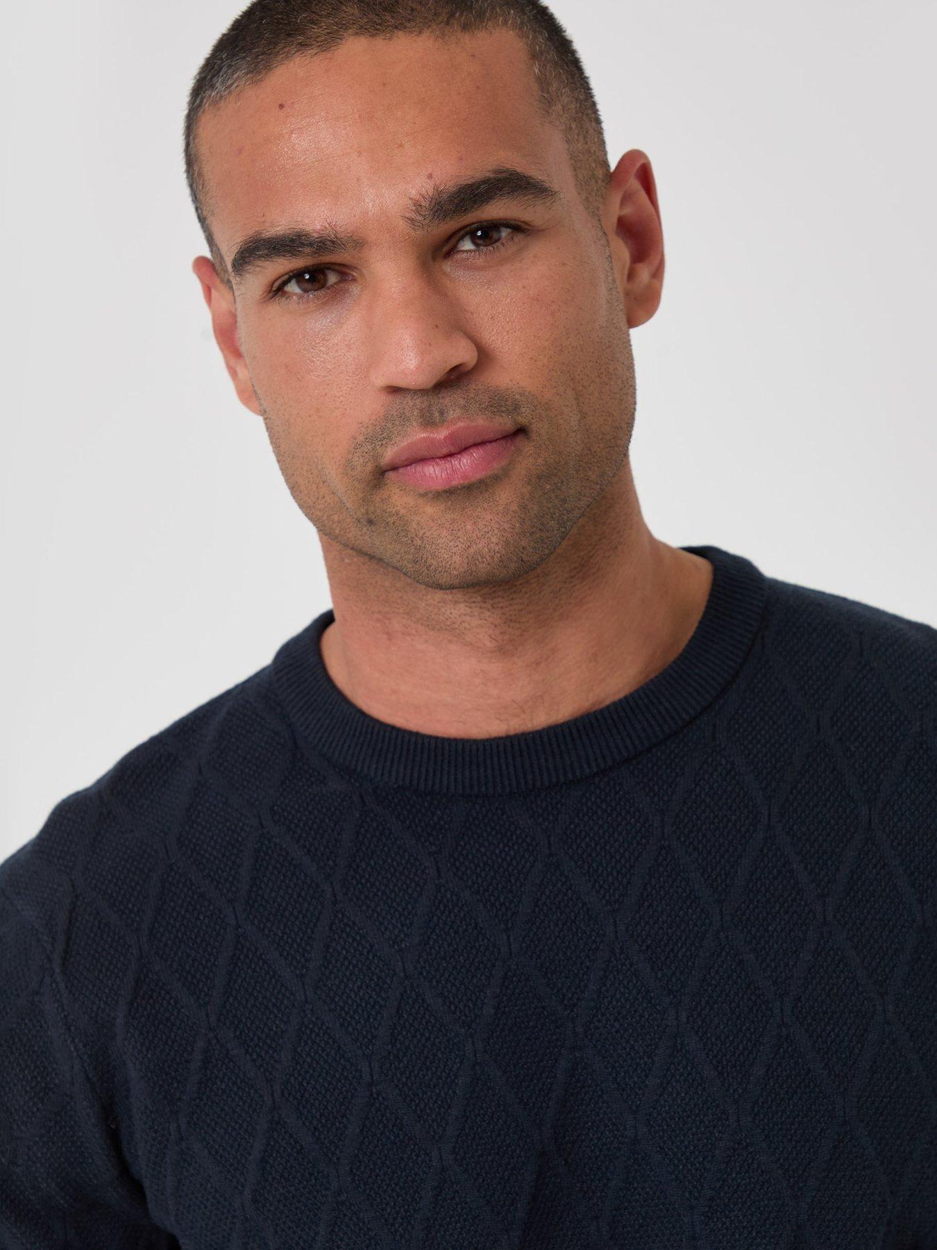 Image 4 of 4 of Threadbare Diamond Textured Crew Neck Jumper In Navy