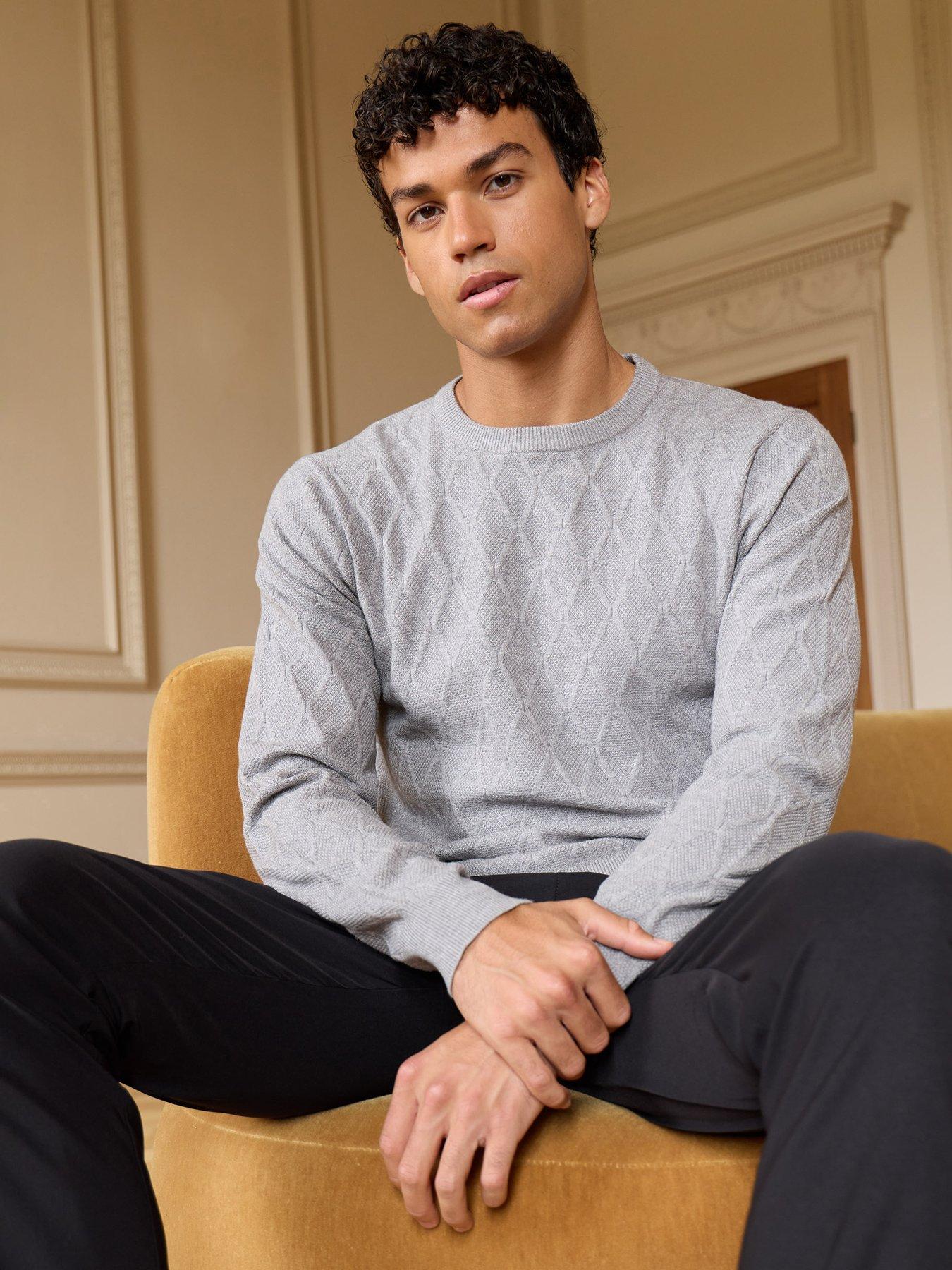 Image 1 of 4 of Threadbare Threadbare Mens Diamond Textured Crew Neck Jumper - Grey