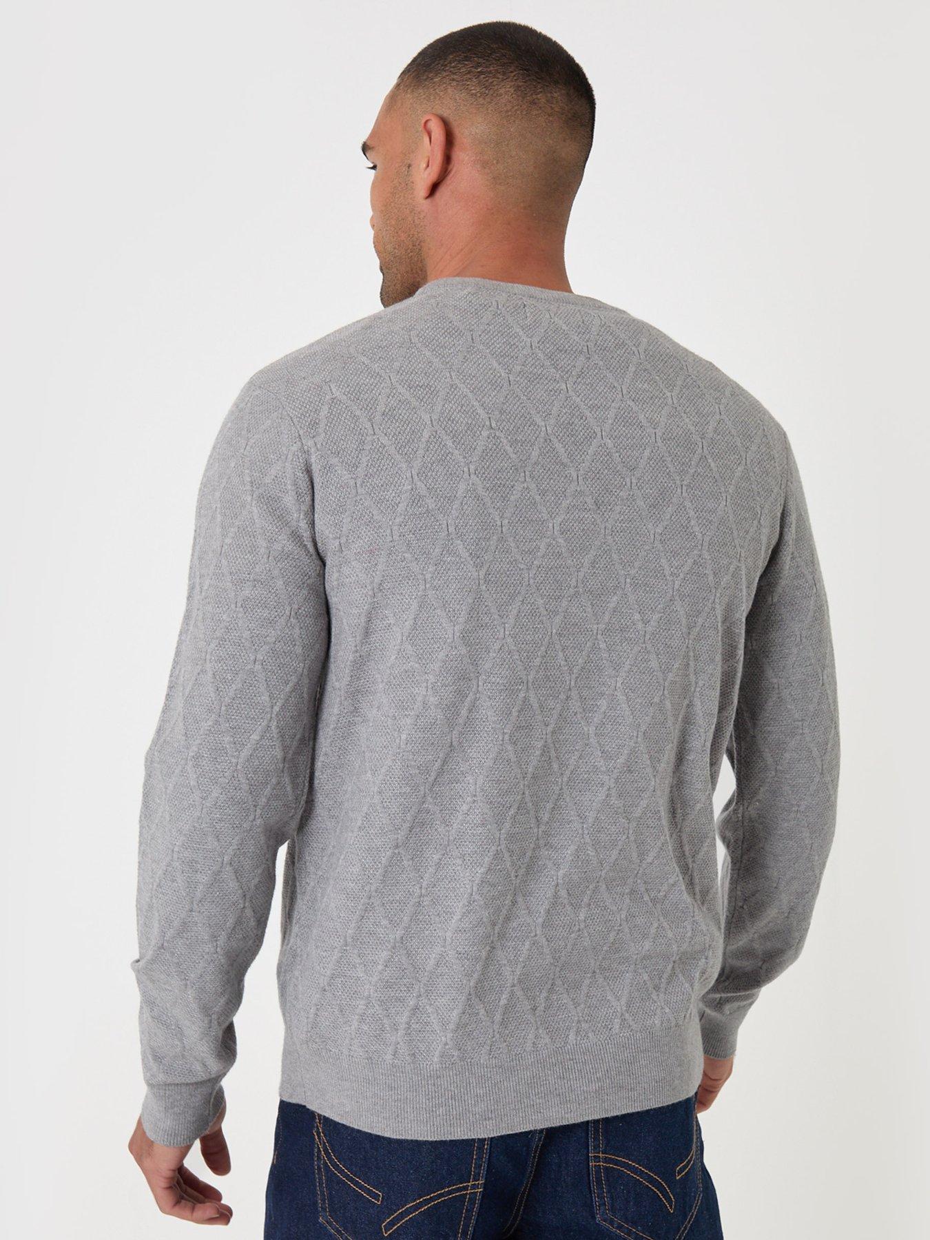 Image 2 of 4 of Threadbare Threadbare Mens Diamond Textured Crew Neck Jumper - Grey