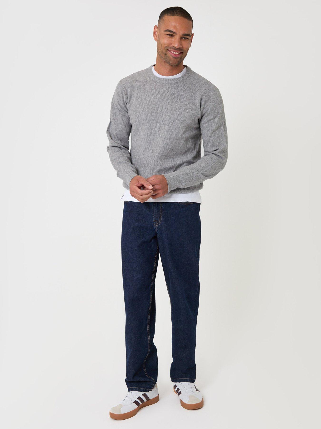Image 3 of 4 of Threadbare Threadbare Mens Diamond Textured Crew Neck Jumper - Grey