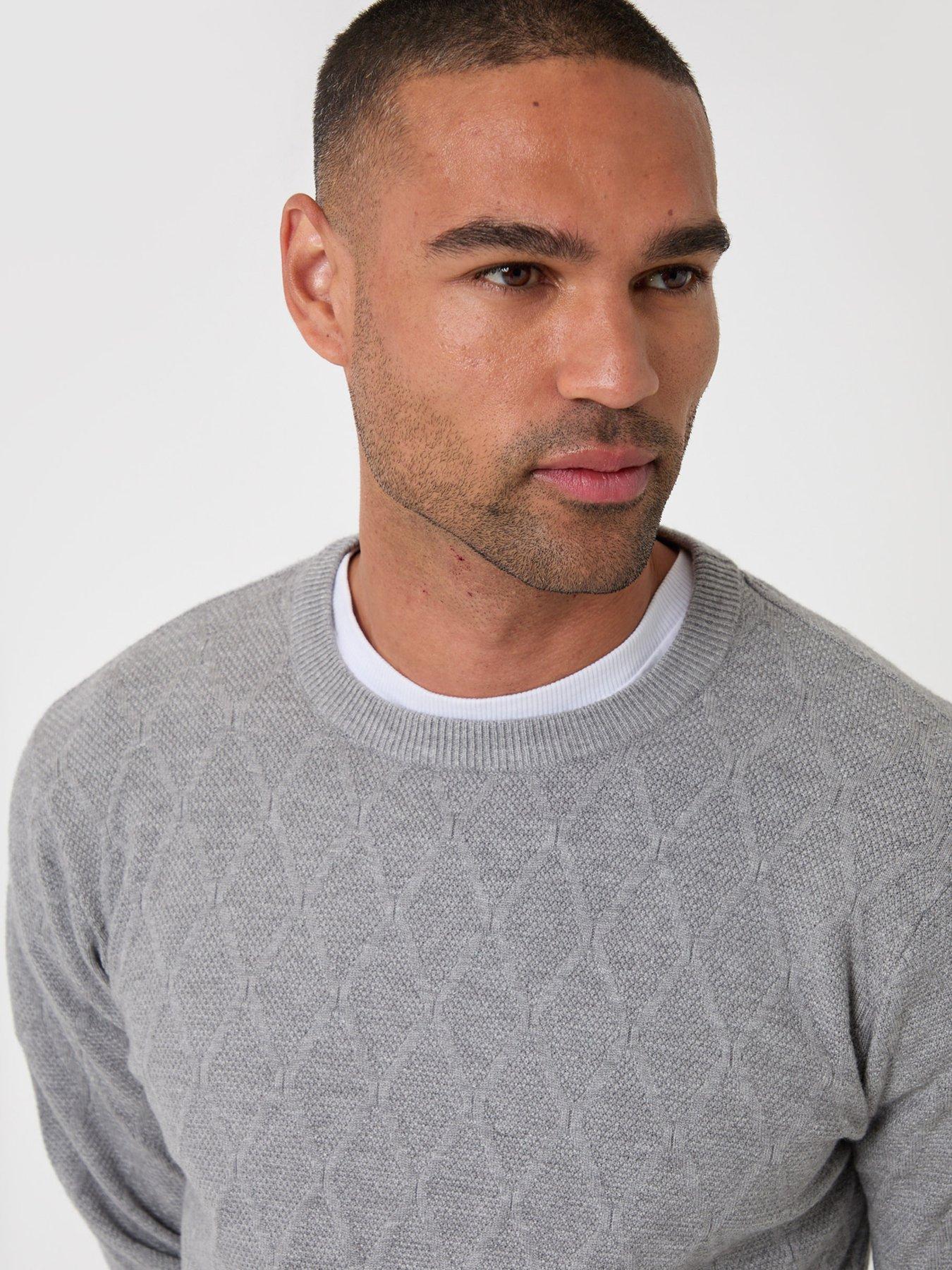 Image 4 of 4 of Threadbare Threadbare Mens Diamond Textured Crew Neck Jumper - Grey
