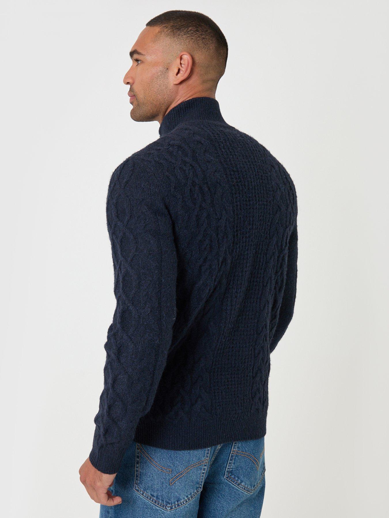 Image 2 of 5 of Threadbare Threadbare Mens Quarter Zip Cable Knit Jumper - Navy