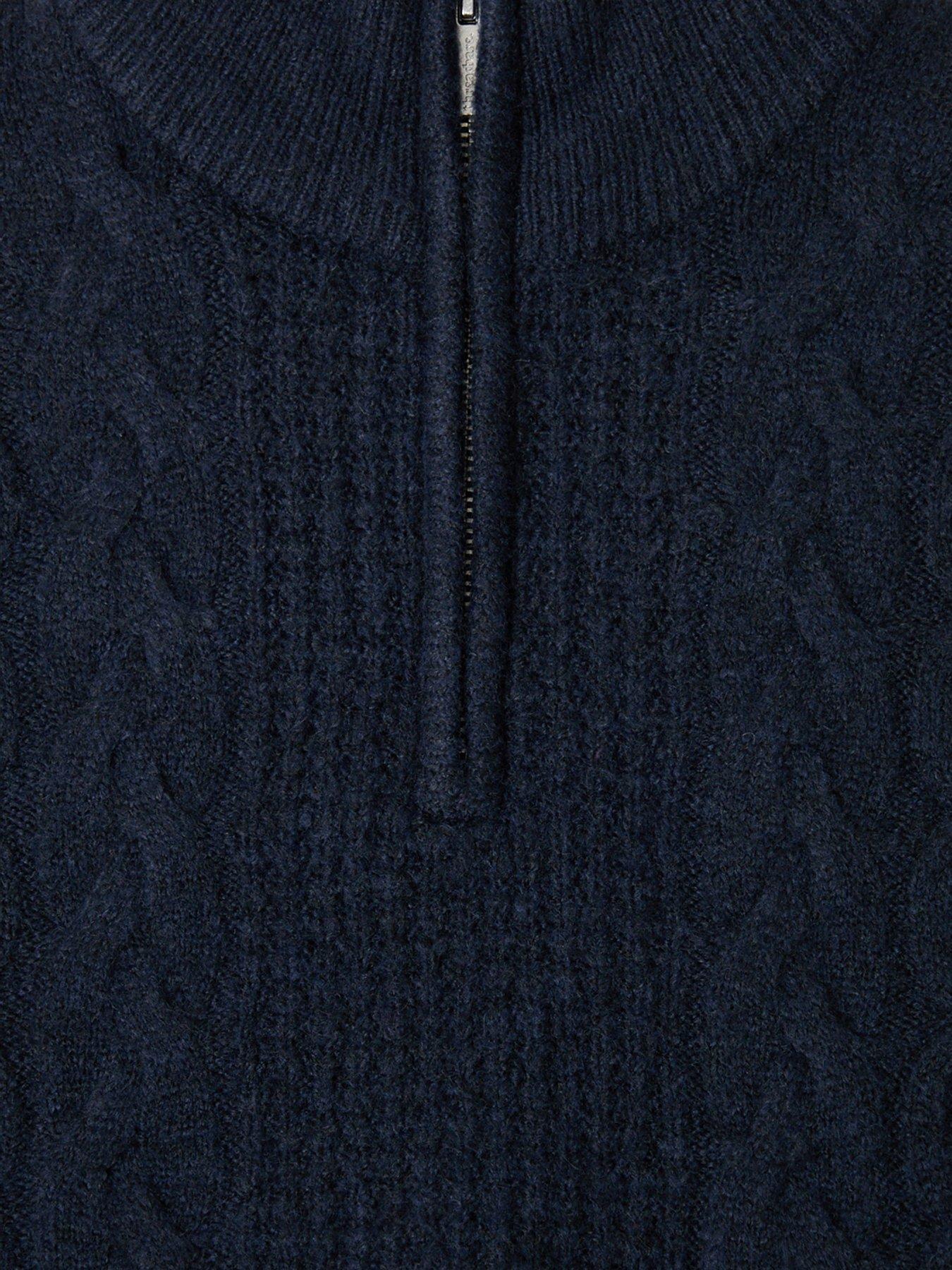 Image 5 of 5 of Threadbare Threadbare Mens Quarter Zip Cable Knit Jumper - Navy