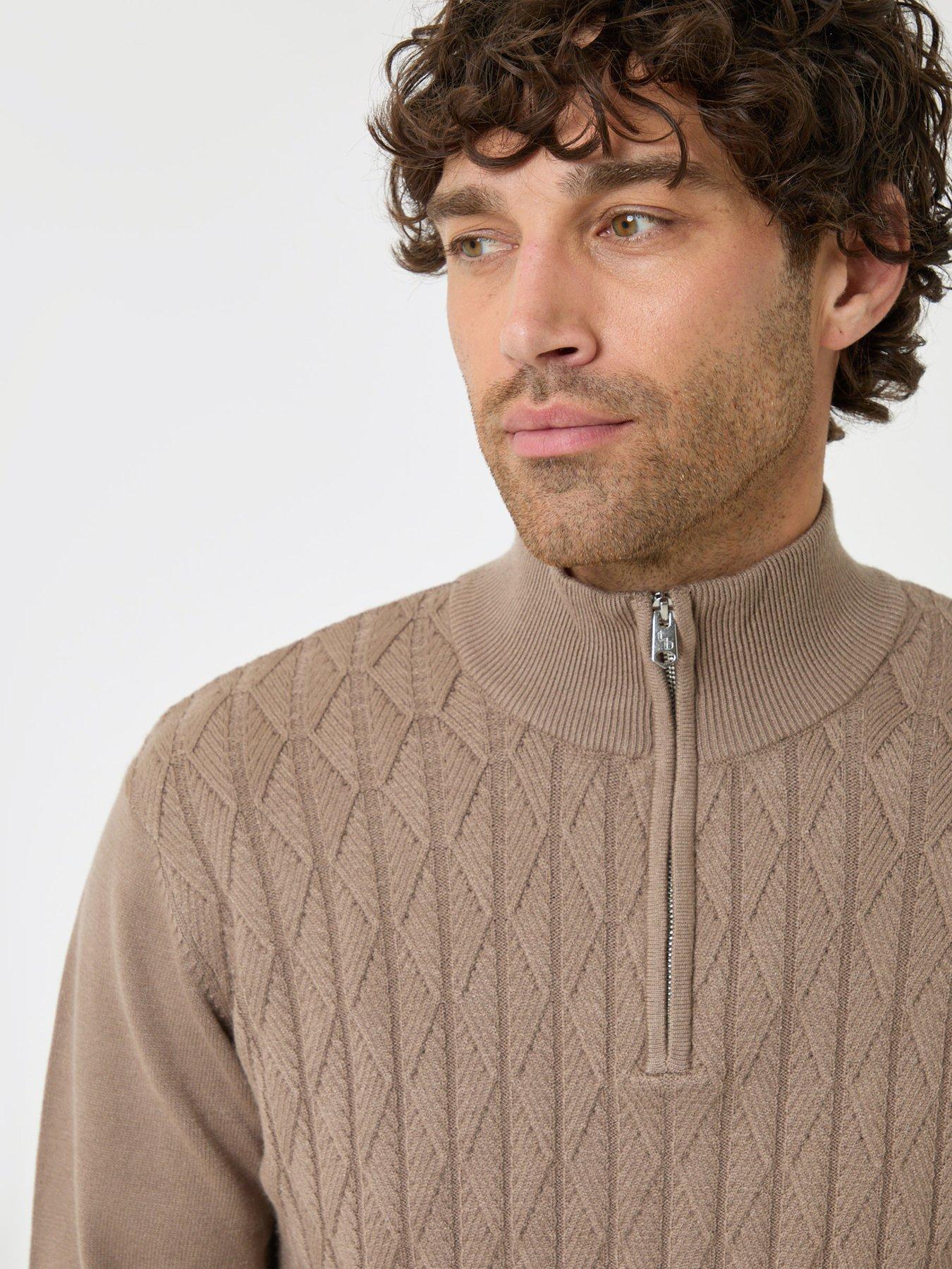 Image 4 of 4 of Threadbare Mens Diamond Cable Quarter Zip Jumper - Cream