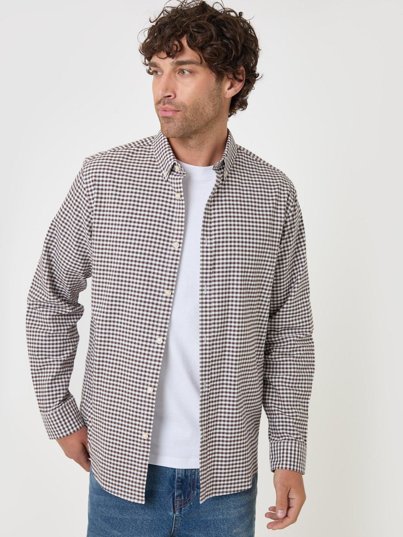 Image 1 of 5 of Threadbare Mens Regular Fit Cotton Oxford Check Shirt - Brown