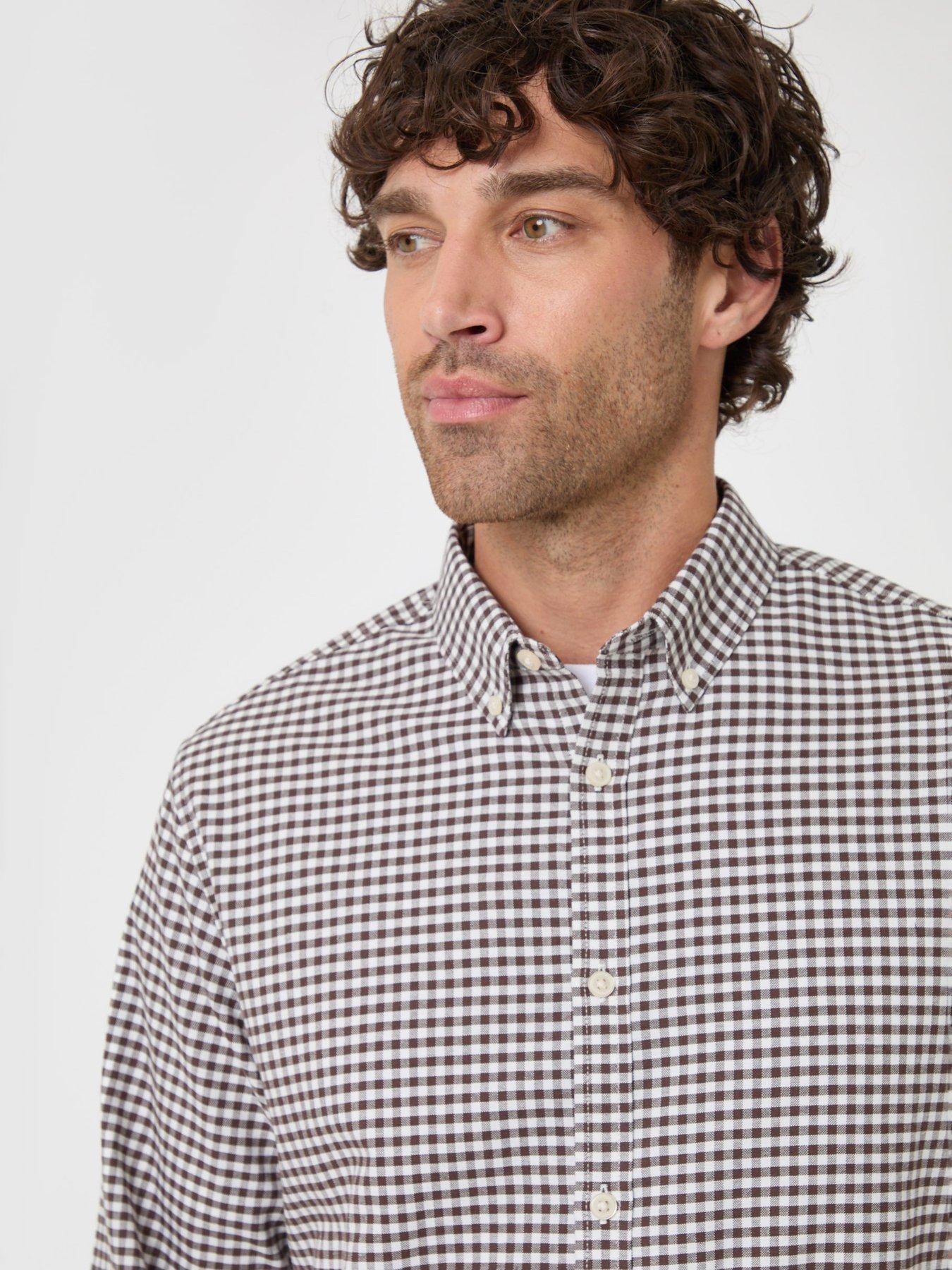 Image 4 of 5 of Threadbare Mens Regular Fit Cotton Oxford Check Shirt - Brown