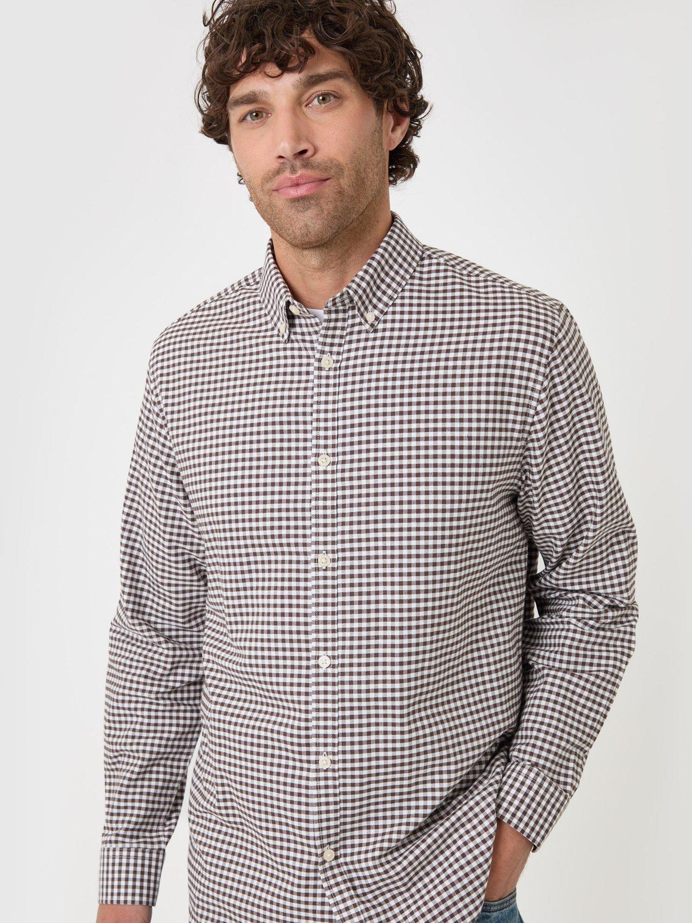 Image 5 of 5 of Threadbare Mens Regular Fit Cotton Oxford Check Shirt - Brown