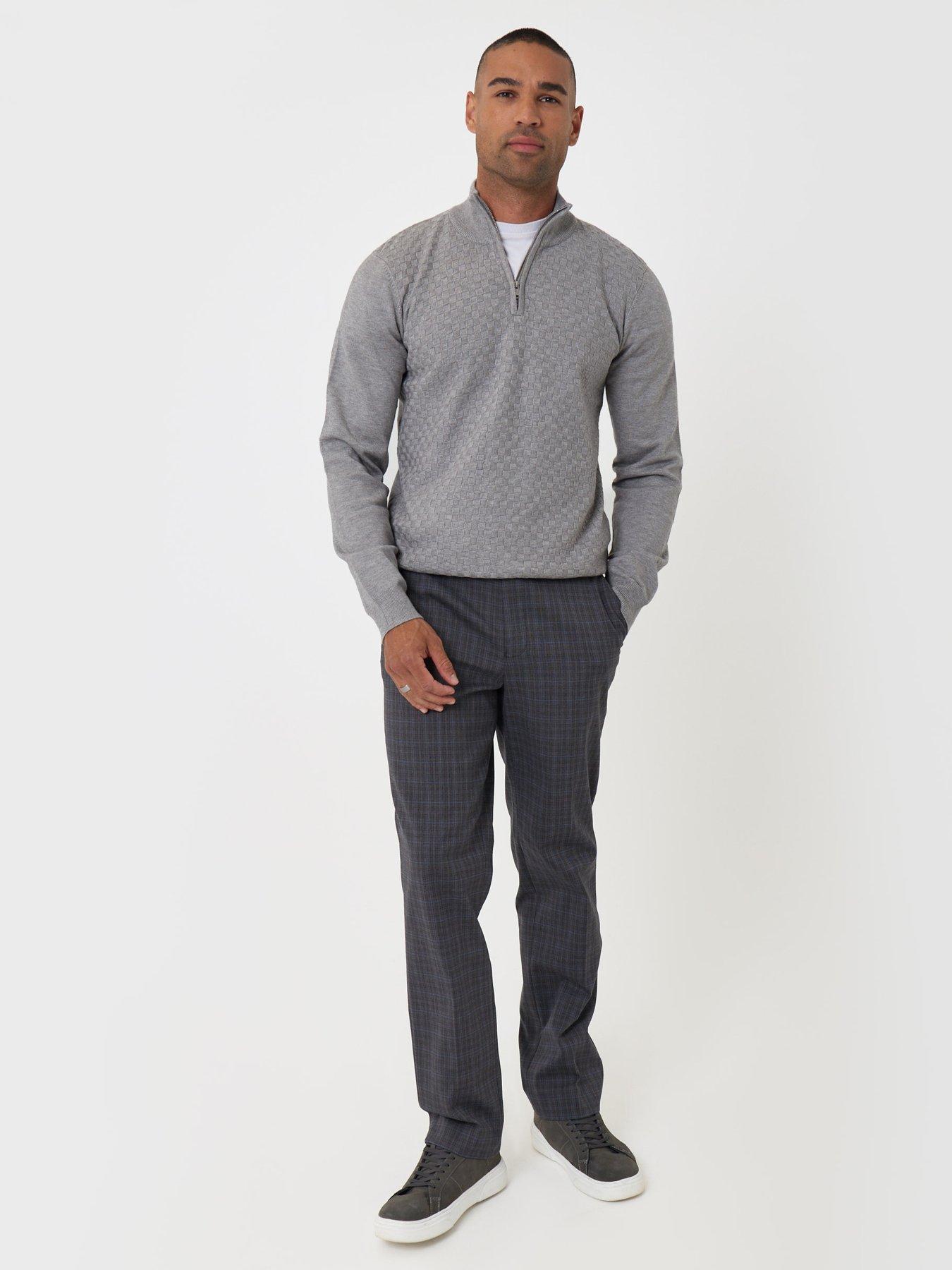 Image 3 of 4 of Threadbare Threadbare Mens Basket Stitch Quarter Zip Jumper - Grey