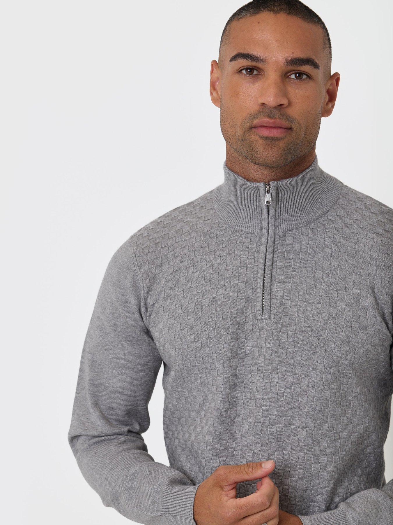 Image 4 of 4 of Threadbare Threadbare Mens Basket Stitch Quarter Zip Jumper - Grey