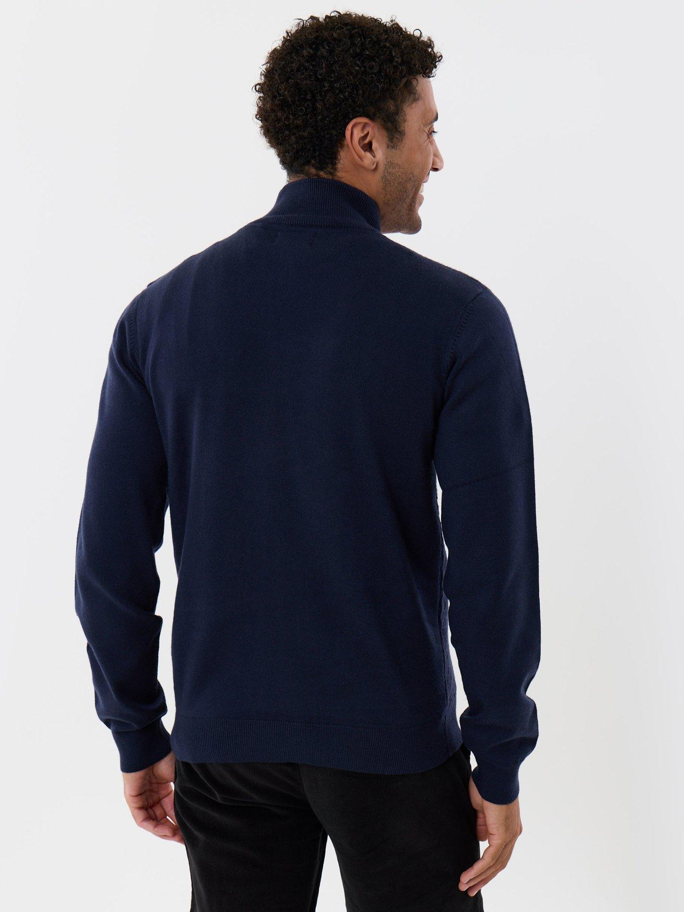 Image 2 of 4 of Threadbare Basket Stitch Quarter Zip Jumper In Navy