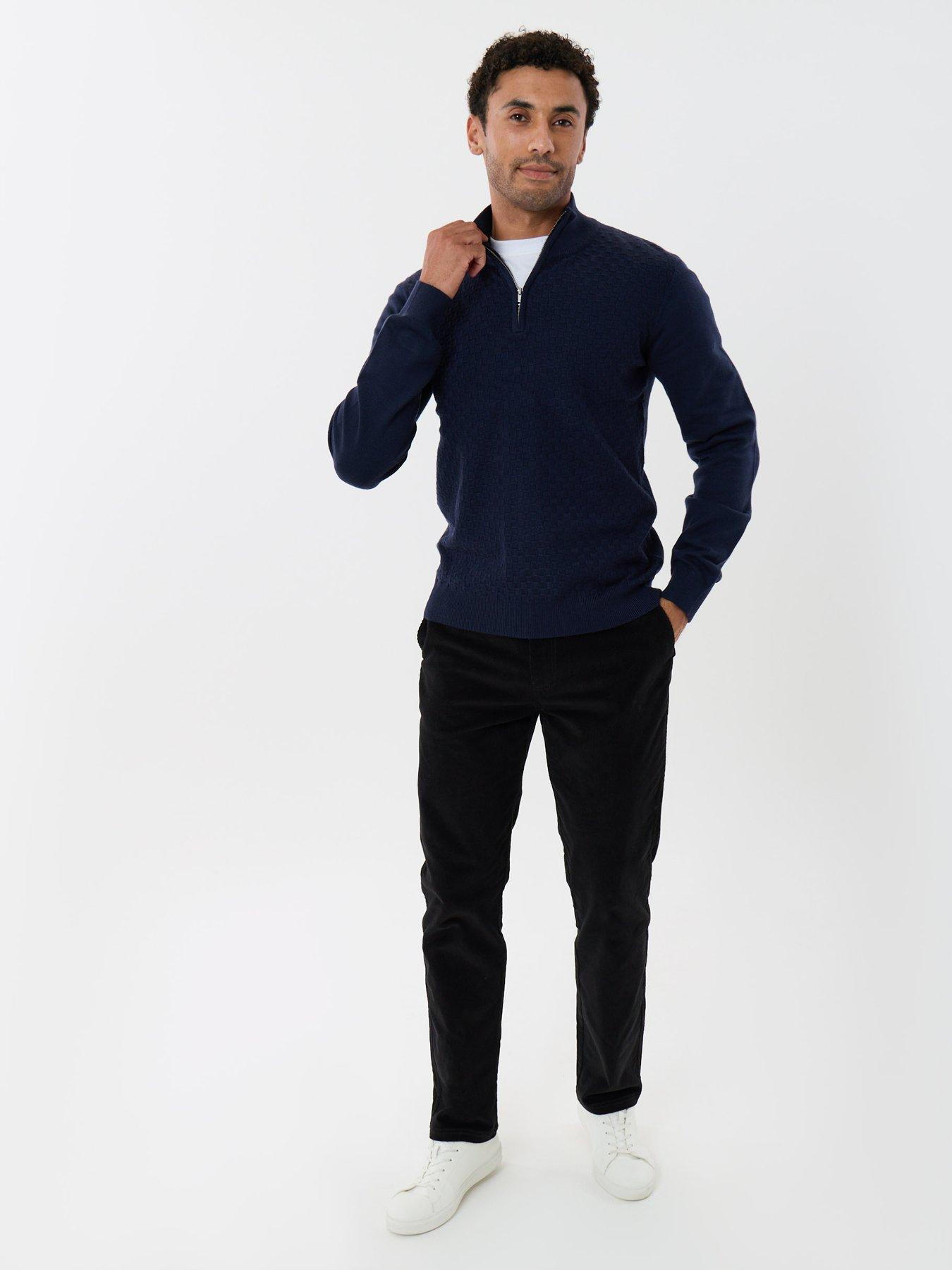 Image 3 of 4 of Threadbare Basket Stitch Quarter Zip Jumper In Navy