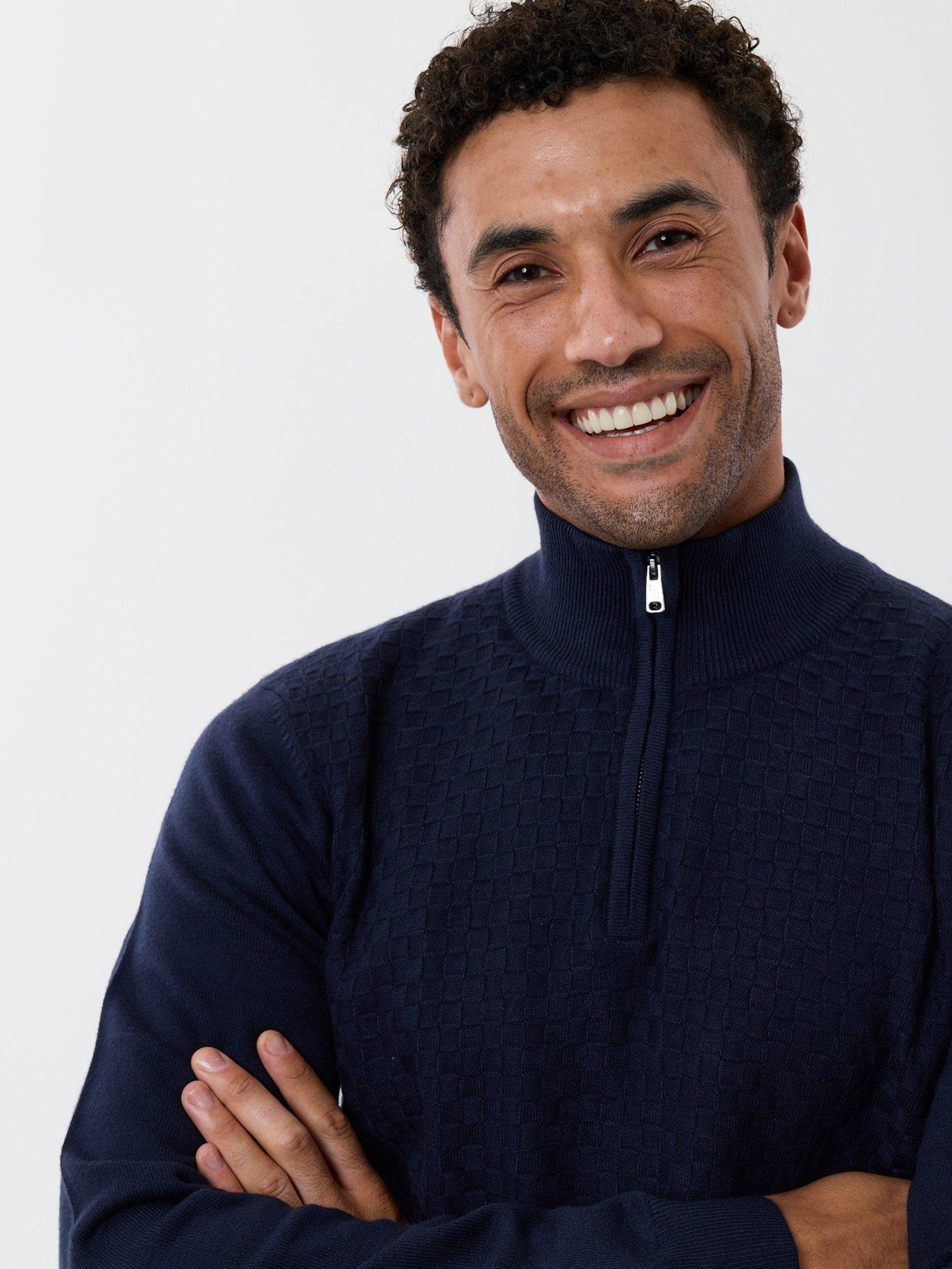 Image 4 of 4 of Threadbare Basket Stitch Quarter Zip Jumper In Navy