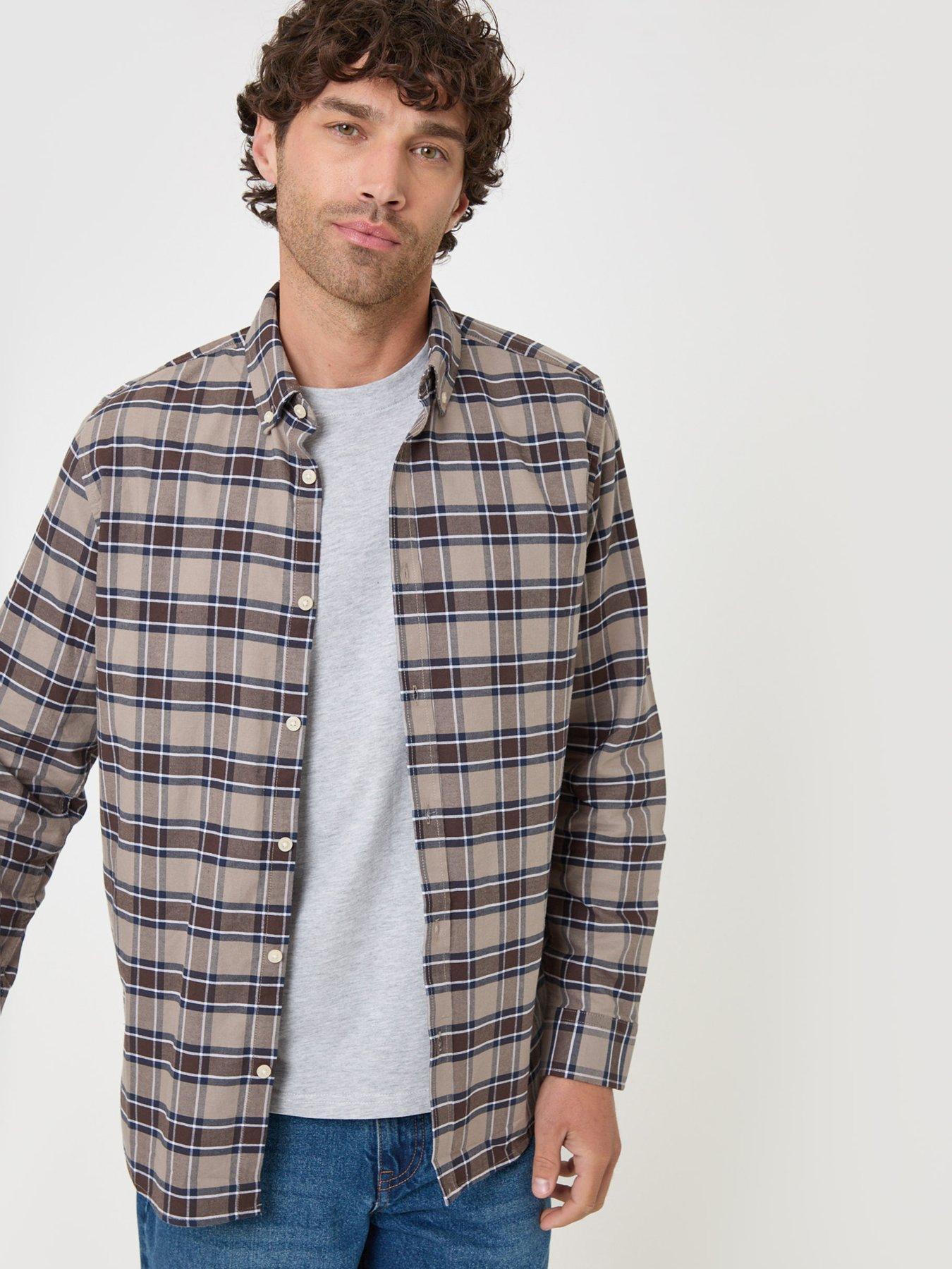 Image 1 of 4 of Threadbare Threadbare Mens Cotton Oxford Check Shirt - Brown