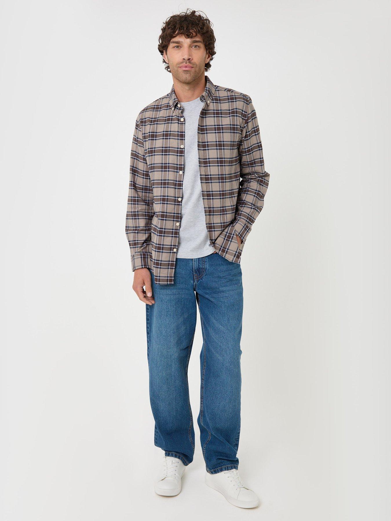 Image 3 of 4 of Threadbare Threadbare Mens Cotton Oxford Check Shirt - Brown