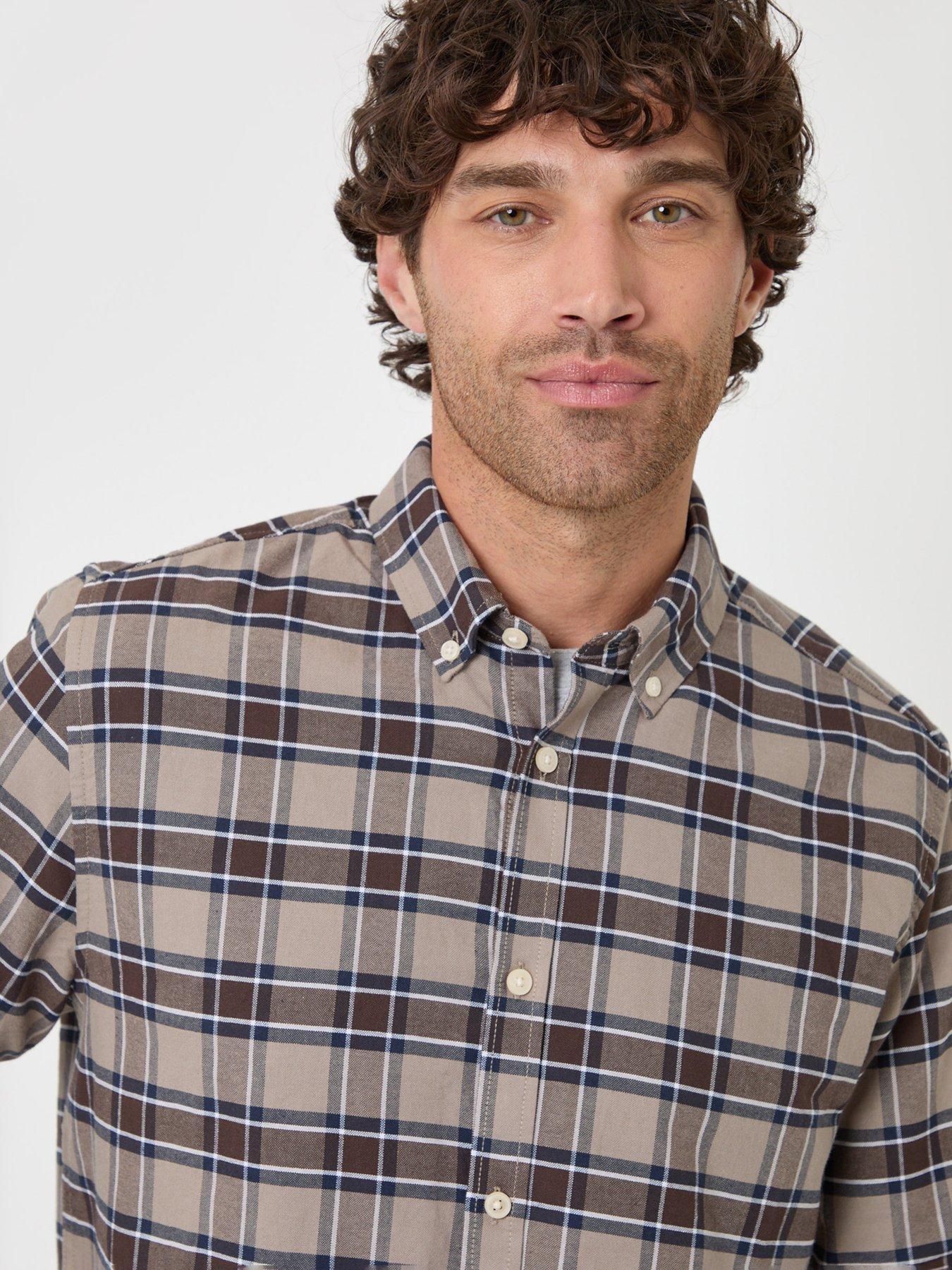 Image 4 of 4 of Threadbare Threadbare Mens Cotton Oxford Check Shirt - Brown