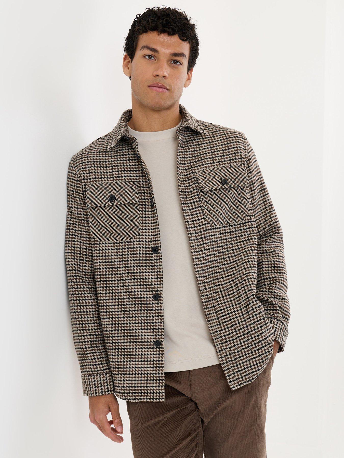 Image 1 of 5 of Threadbare Threadbare Mens Lightweight Dogtooth Check Shacket - Brown