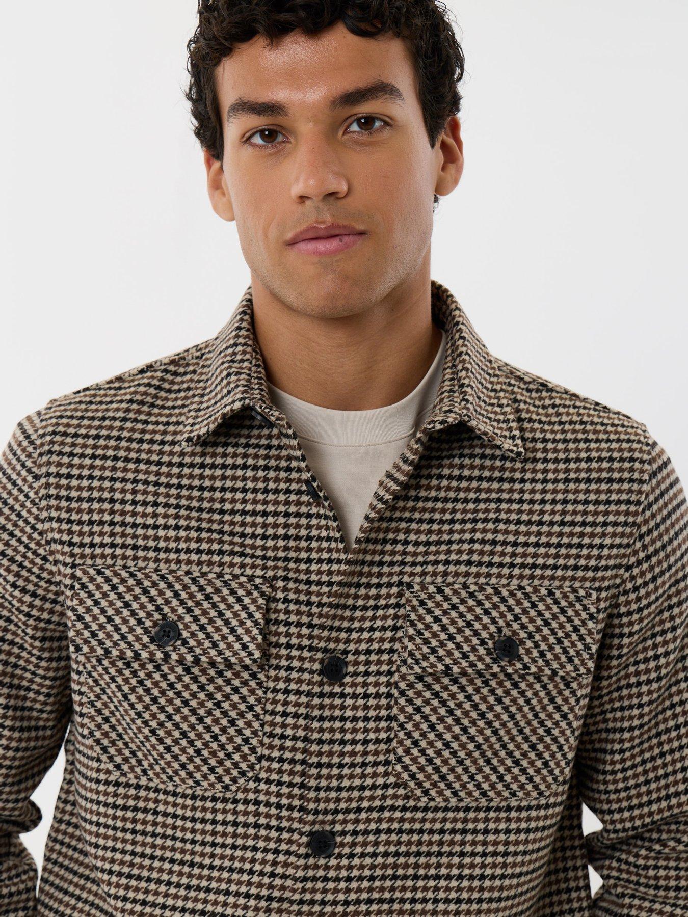 Image 4 of 5 of Threadbare Threadbare Mens Lightweight Dogtooth Check Shacket - Brown