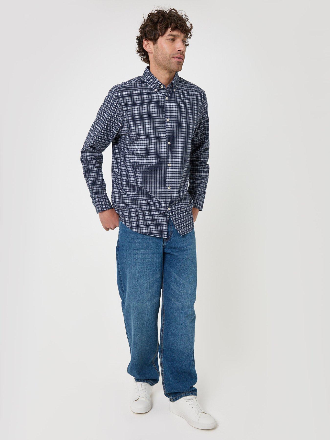 Image 3 of 4 of Threadbare Mens Regular Fit Cotton Oxford Checked Shirt - Navy
