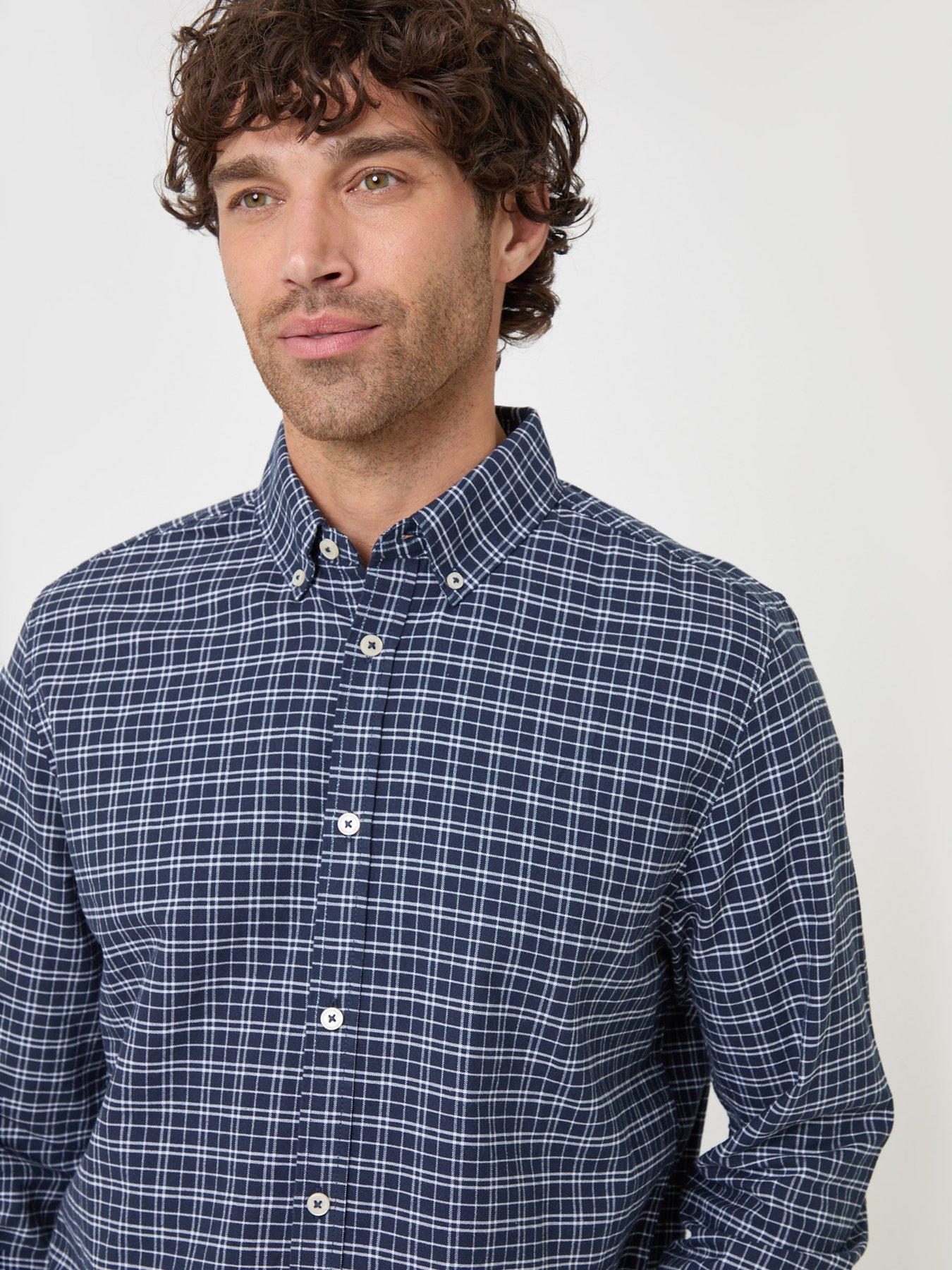 Image 4 of 4 of Threadbare Mens Regular Fit Cotton Oxford Checked Shirt - Navy